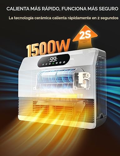 Miniatura 2 de GiveBest Calentador eléctrico de pared, calentadores de espacio para uso en interiores, calentador inteligente de 1500 W con termostato ajustable,