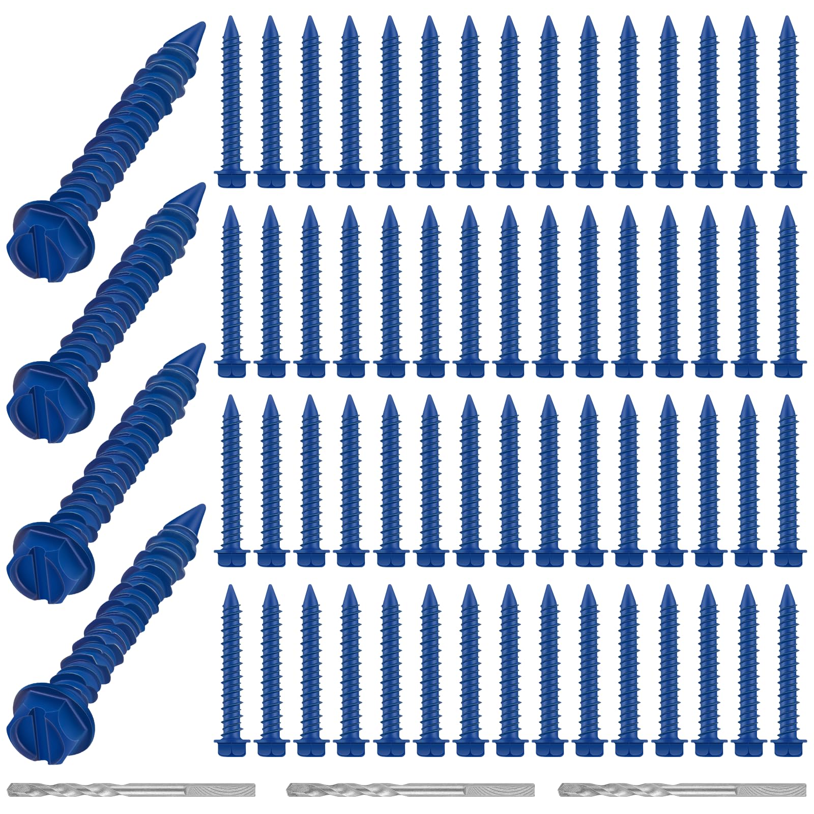 300 Qty 1/4" x 1-3/4" Hex Head Concrete Screws Anchor with Drill Bits Blue Slotted Hex Screws for Anchor Masonry, Block, Brick, Cement, Stucco, Diamond Point and Wood Fastening