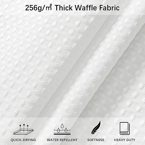 Miniatura 2 de Cortina de ducha blanca de 256 GSM, repelente al agua, tela resistente, lavable a máquina, juego de cortina de ducha de calidad de hotel con 12