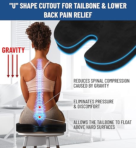 Miniatura 3 de Everlasting - Cojín para silla de oficina - Cojín para aliviar el dolor de coxis y nervio ciático Negro, Azul, Gris, Azul marino, Rojo