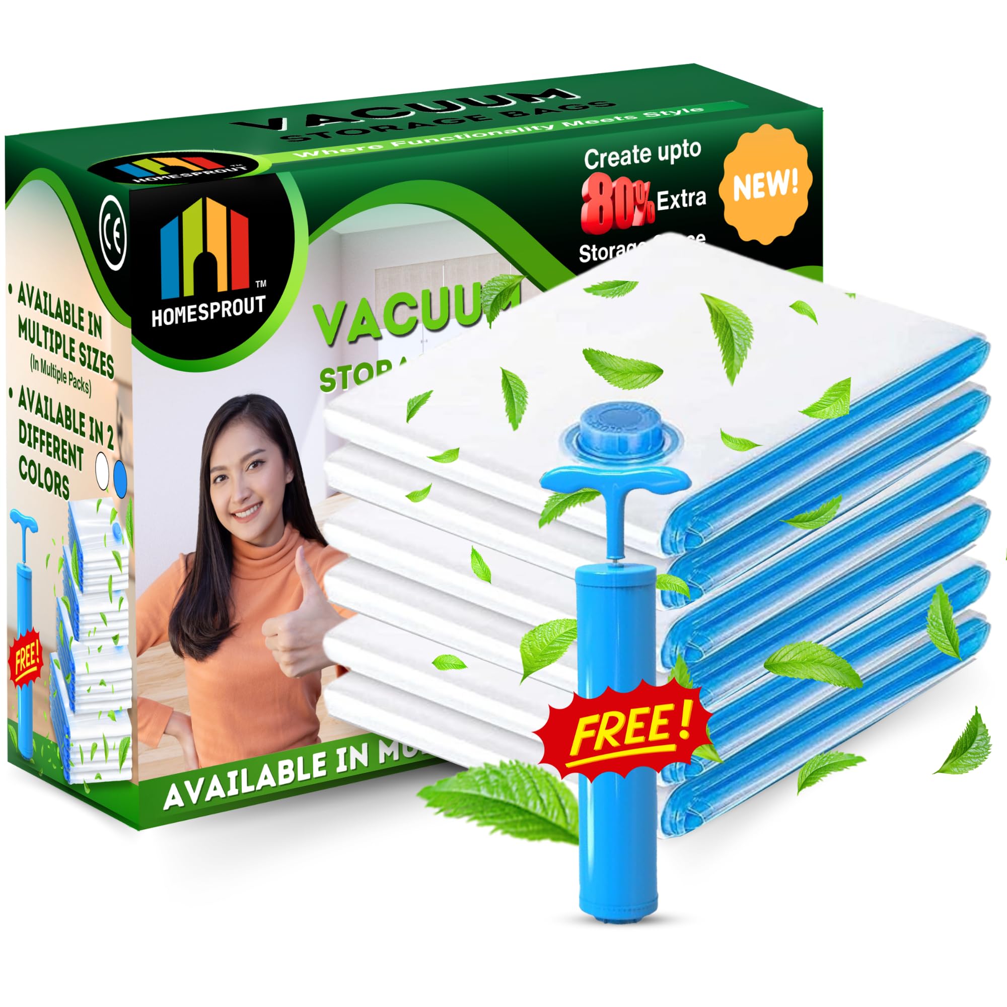 ™ 7Pcs Vacuum Storage Bags Small 40 x 60 Included 1 Pump, Vacuum bags for clothes, for travel, Space Saver Bags Reusable Vacuum Compression Bags for Clothes, Blankets, Duvets & Pillows.