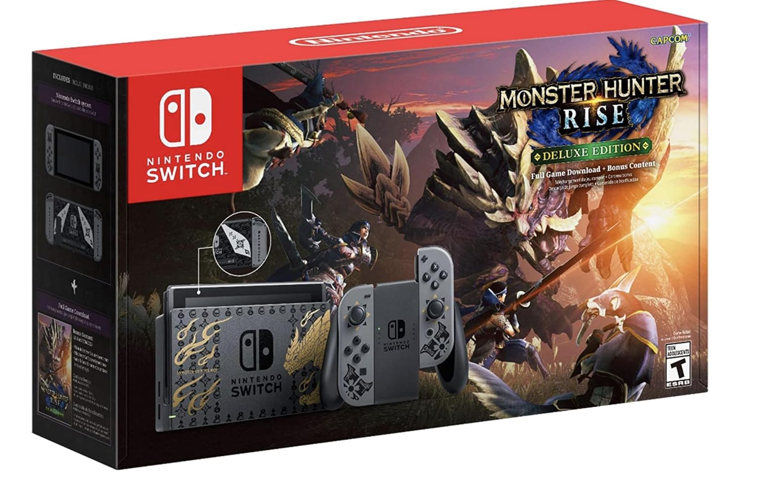 Product image of Newest Nintendo Switch Monster Hunter Rise Deluxe Edition 32GB Console With Gray Joy-Con, 6.2" Multi-Touch 1280x720 Display, WiFi, Bluetooth, HDMI and 12-in-1 Case