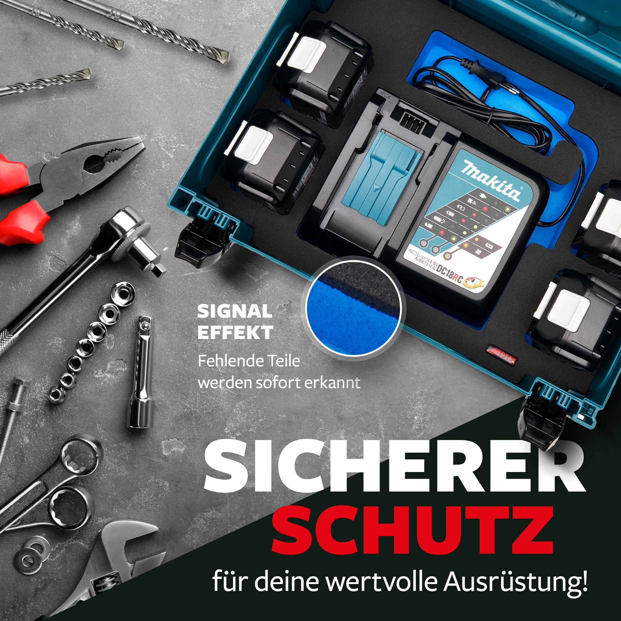 Insert en mousse pour chargeur Makita DC18RC + 4 batteries MakPac taille 2-3