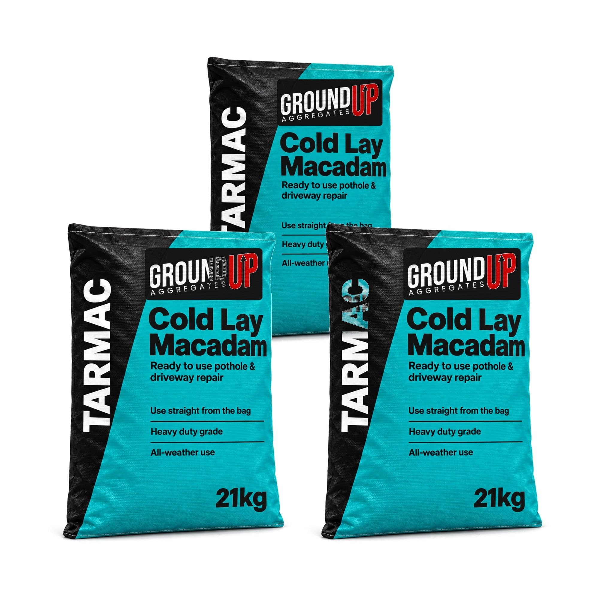 Cold Lay Tarmac 21kg x 3 Bags (63kg) Ready to Use Pothole & Driveway Repair
