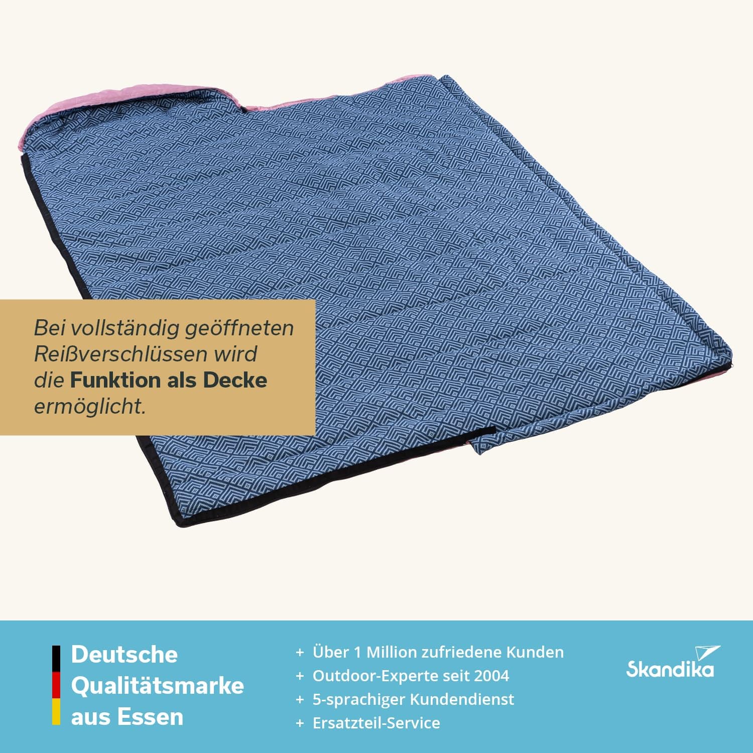 Skandika Deckenschlafsack Dundee Flanell | Baumwolle, Luxus-Qualität, koppelbar, Doppelschlafsack, 3 Jahreszeiten, bis -20°C, 220 x 80 cm/ 220 x 160 cm | Outdoor Camping Schlafsack