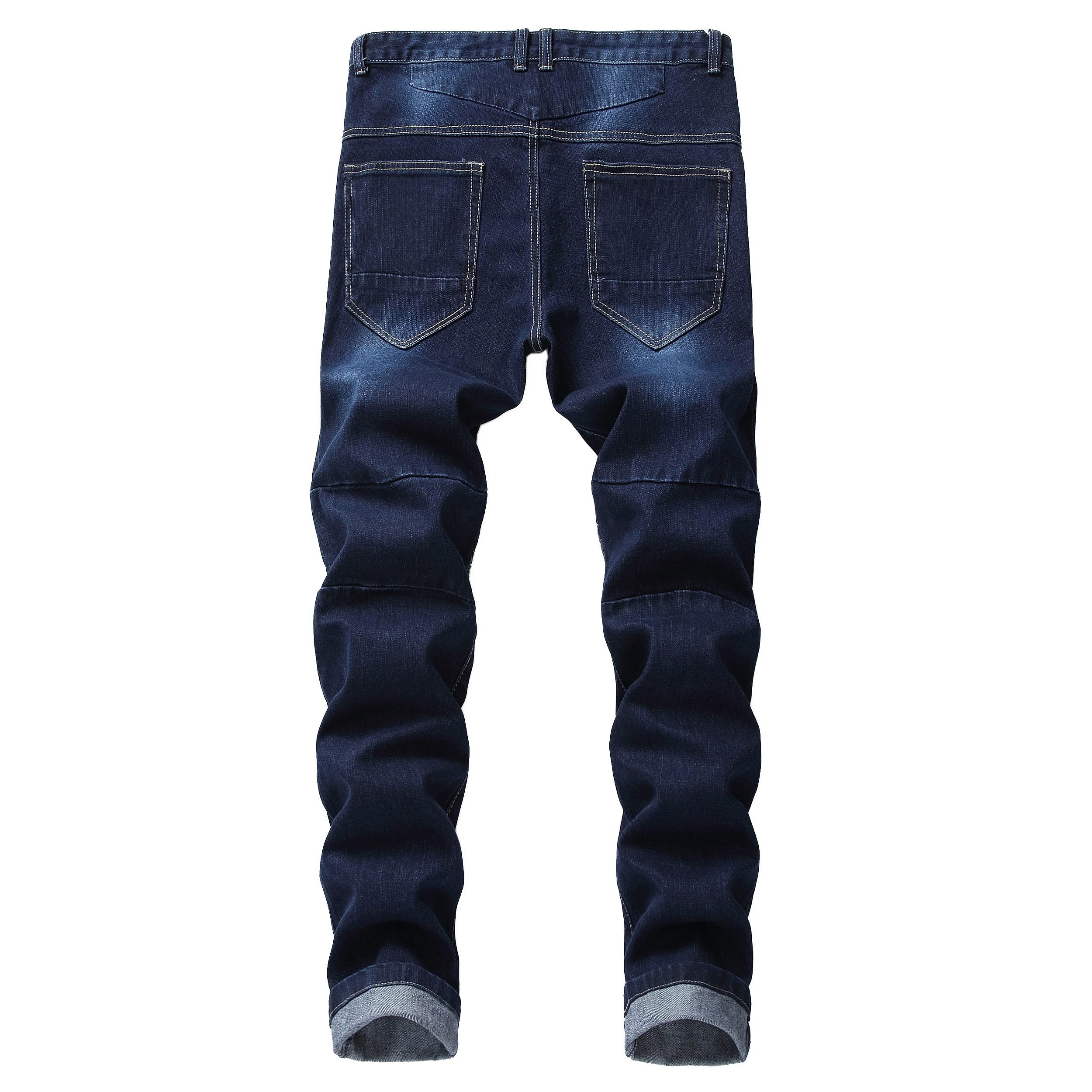 DANT BULUN Jeans da motociclista da uomo strappati Slim Straight Fit con cerniera Deco, 9006., 48