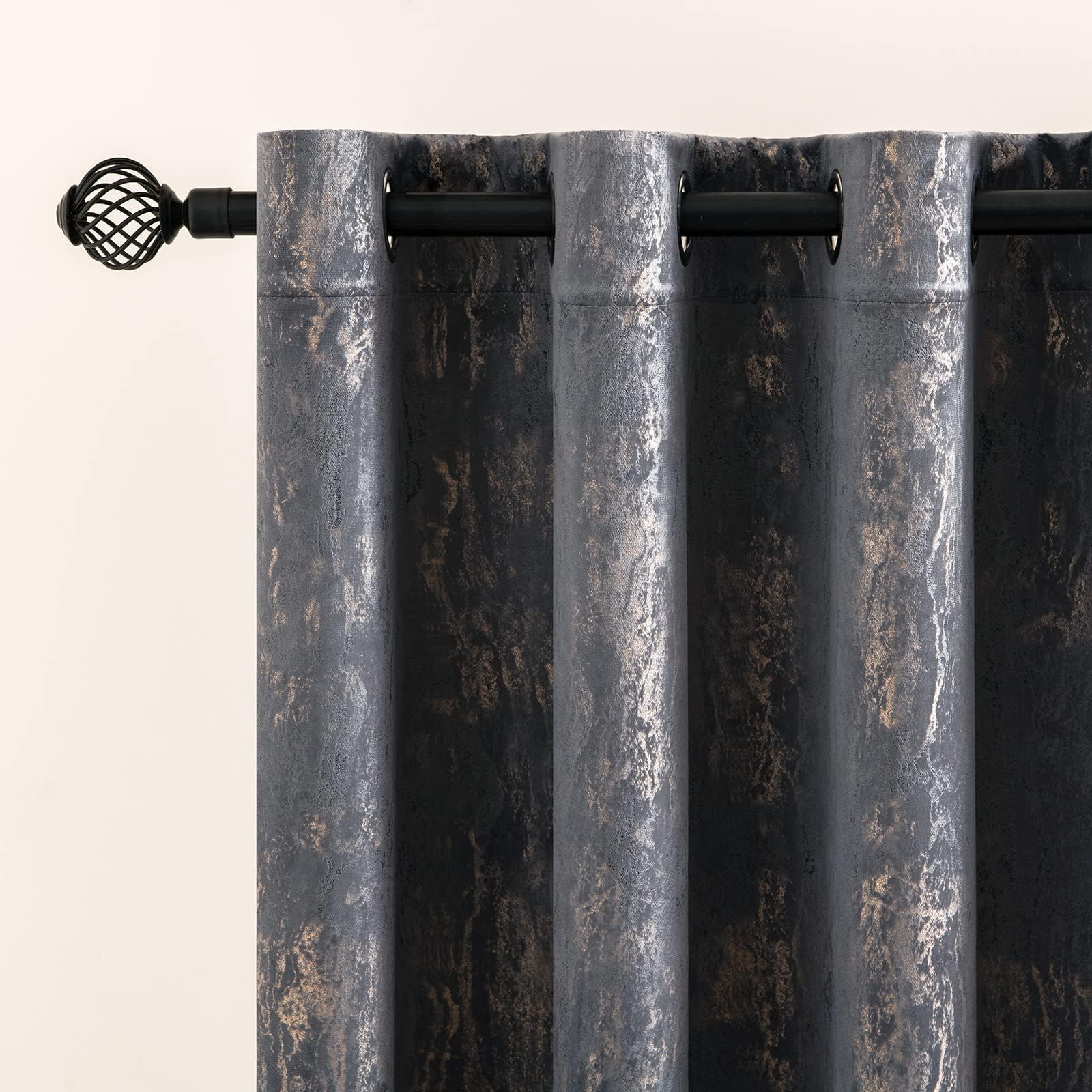 MIULEE Grey Velvet Curtains with Gold Foil,2 Panel Set 72 Inch Drop Curtains,Blackout Curtains Bedroom Super Soft Thermal Insulated Eyelet Blackout Curtains for Living Room 46 x 72 Inch - Image 2