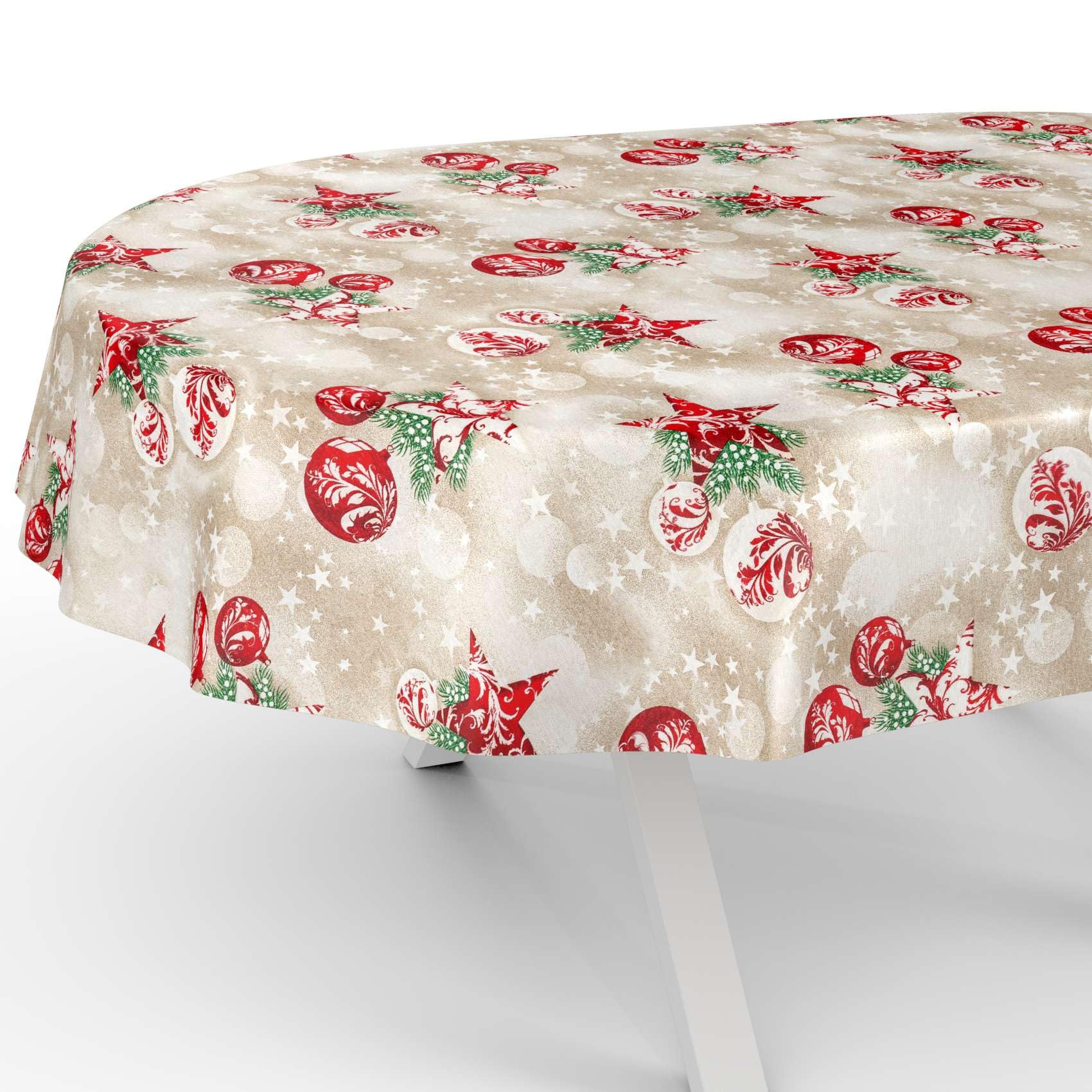 ANRO Mantel de tela textil lavable, mantel de algodón, poliéster, Navidad, rojo, ovalado, 240 x 140 cm, para interior y exterior