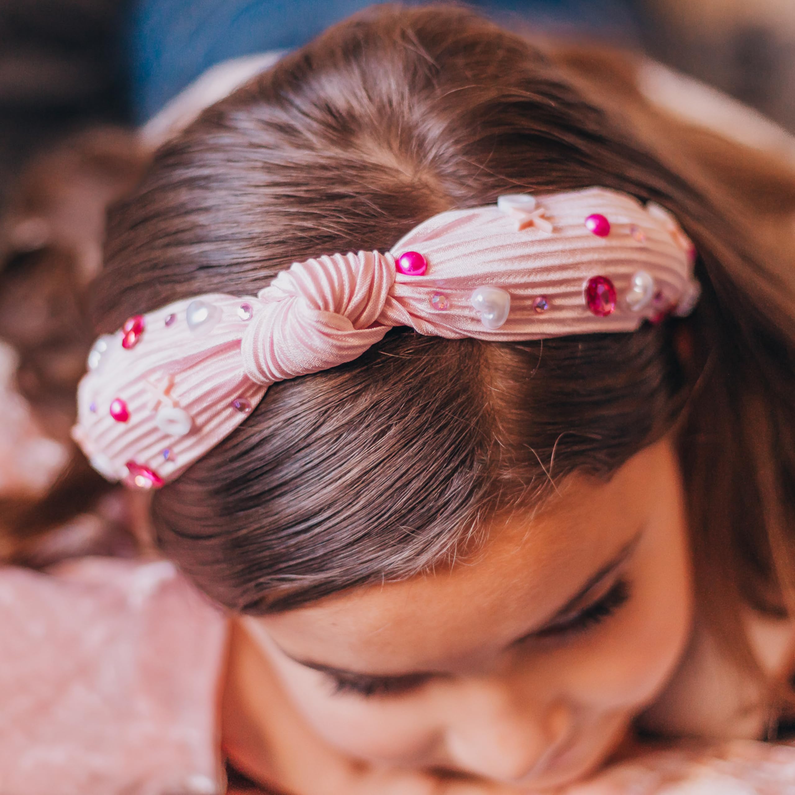 Pink Iridescent Knotted Headband with AB Rhinestones FROG SAC Sequin Knot Headband, White Sparkly Hair  main image 2