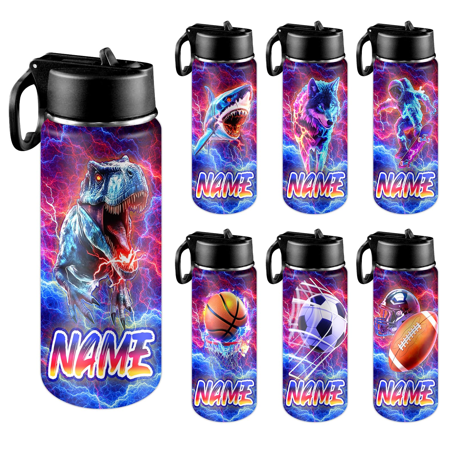 Specizoom Personalized Water Bottles for Kids for School With Name or Text Custom Insulated Stainless Steel Sports Water Bottle with Straw and Handle