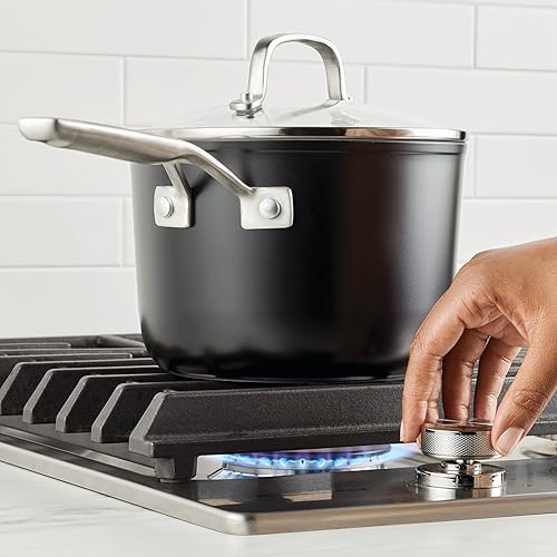 Miniatura 6 de KitchenAid Sartén antiadherente de cerámica anodizada dura con tapa, 3 cuartos de galón, negro mate