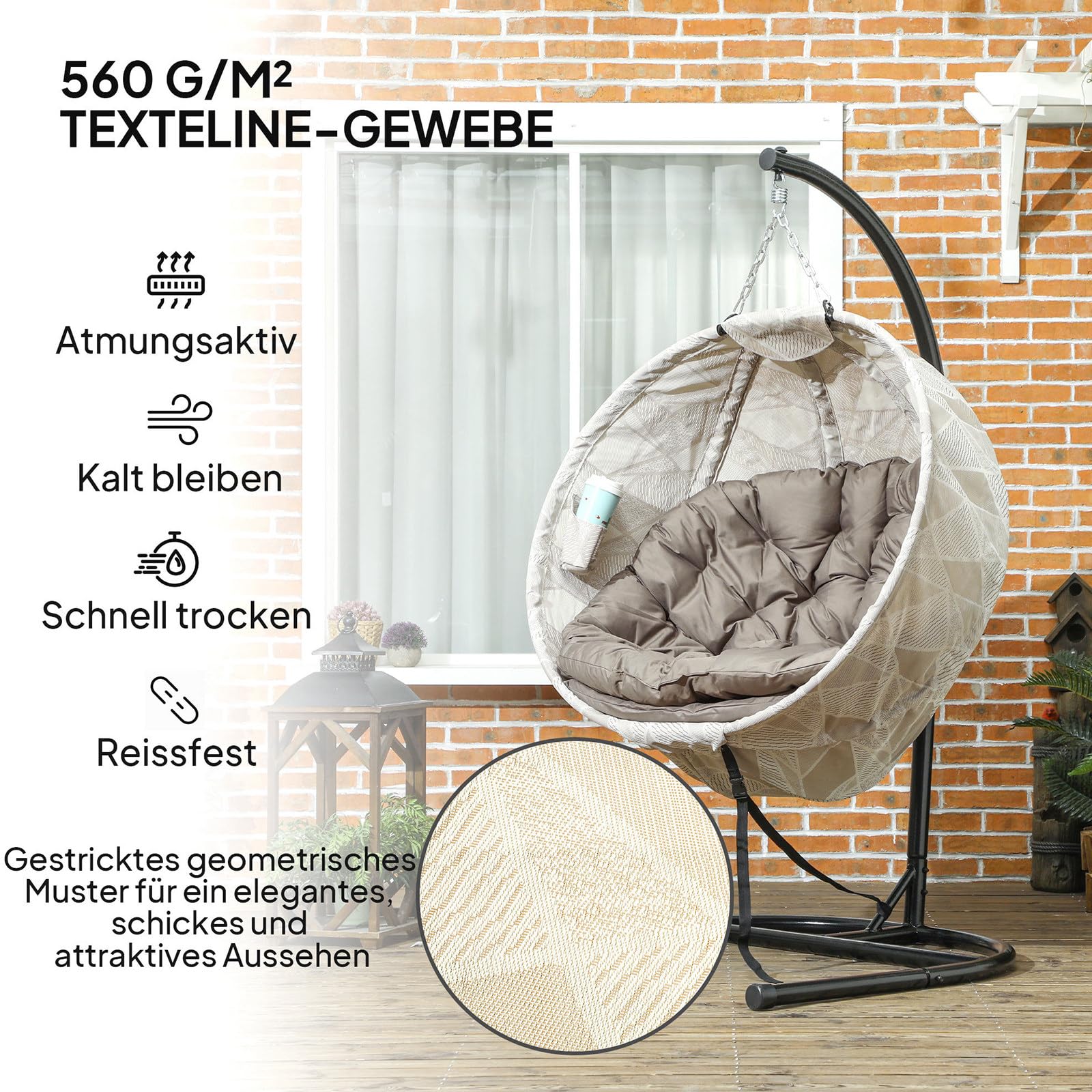 Billg Fauteuil Suspendu Effet Jungle avec Structure en Acier, Hamac Suspendu pour l’intérieur et l’extérieur, Chaise Suspendue avec Support avec Acier & Coussin Fauteuil Épais, Jusqu'à 120kg