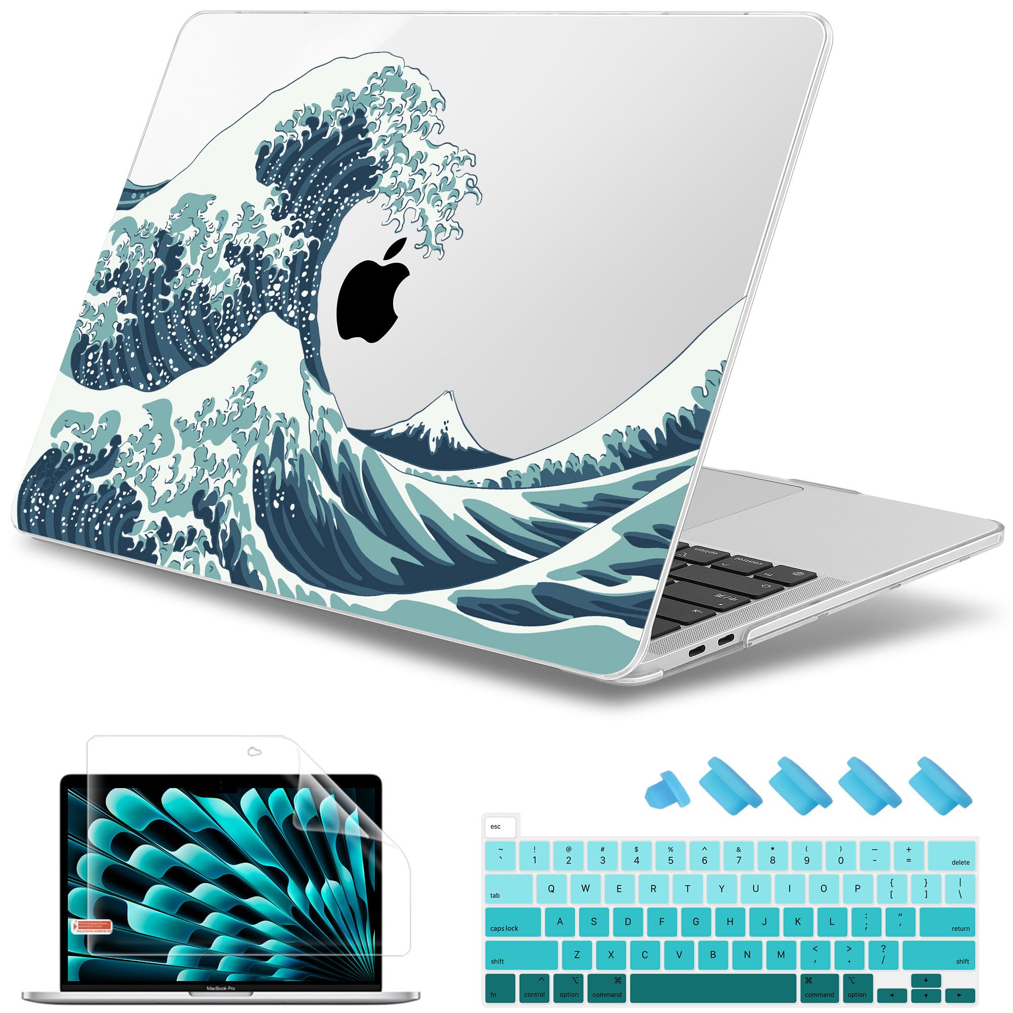 May Chen Compatible with MacBook Pro 13 inch Case 2022 2021 2020 Release Models A2338 M2 M1 A2251 A2289, Plastic Hard Shell Case for MacBook Pro 13 Inch with Touch Bar Fits Touch ID, Great Wave