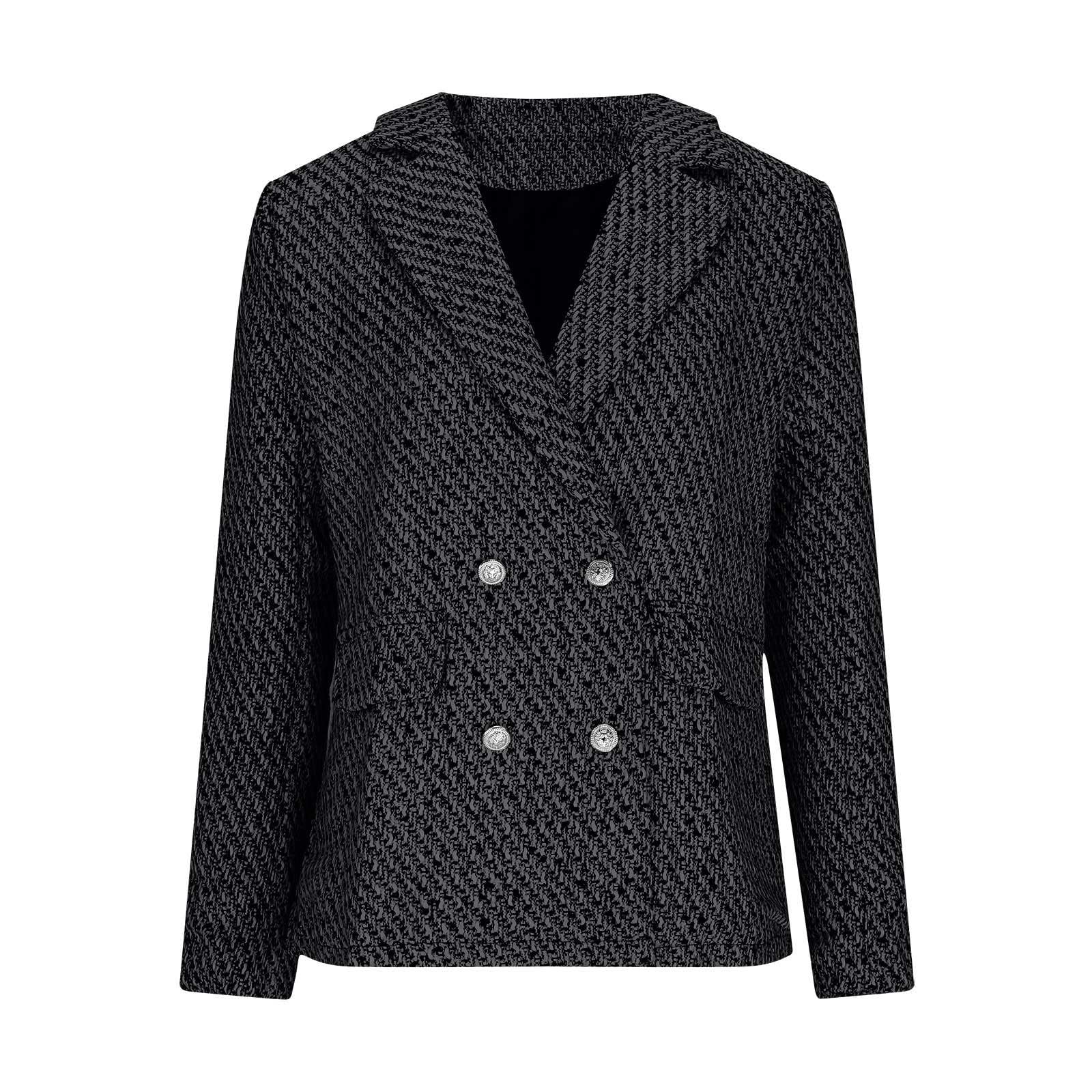NZYIHAO Giacca da donna aperta sul davanti, elegante, a maniche lunghe, doppiopetto, sportiva, vestibilità normale, giacca da lavoro in tweed