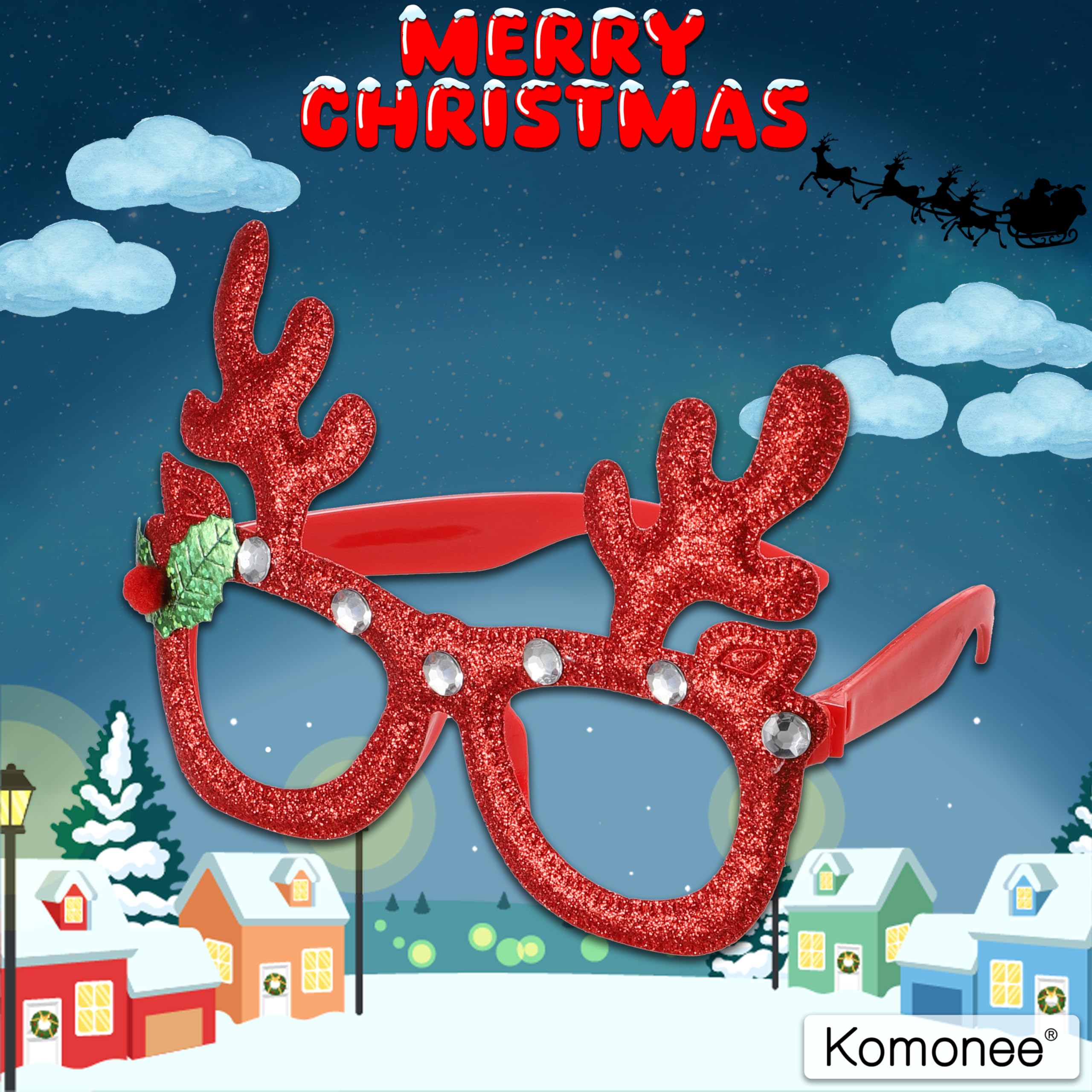 Komonee 12 x Christmas Novelty Glasses Sunglasses, Red, 12 works of Glasses - Image 3