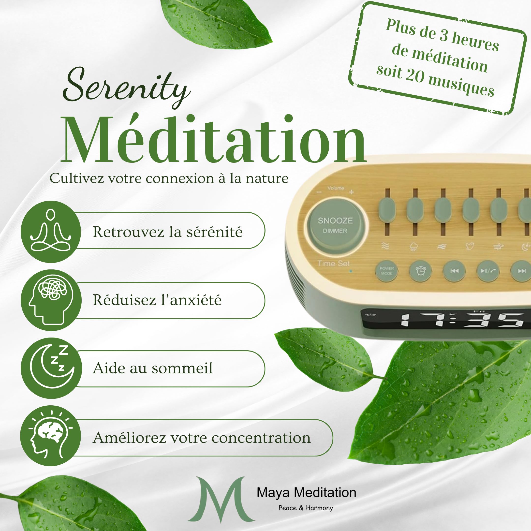 Machine à Bruits Blancs & Sons Relaxants Sérénity Box de Relaxation et Méditation Aide au Sommeil Anti-Stress Veilleuse Ambiance Zen
