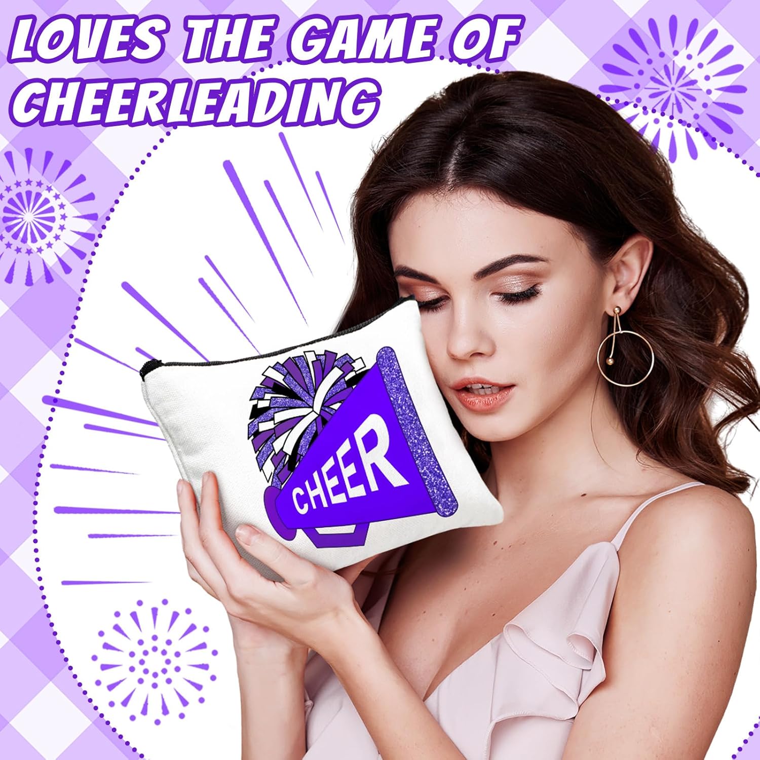 20 Pcs Cheer Makeup Bag Cheer Teams Senior Night Gifts Canvas Makeup Case Cheerleader Teams Gifts Zipper Pouch for Cheerleading Teammates Party Supplies(Purple) - Image 4