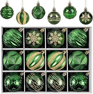 12 Pcs Christmas Balls Ornaments,Green Christmas Balls Ornaments for Christmas Tree,2.36