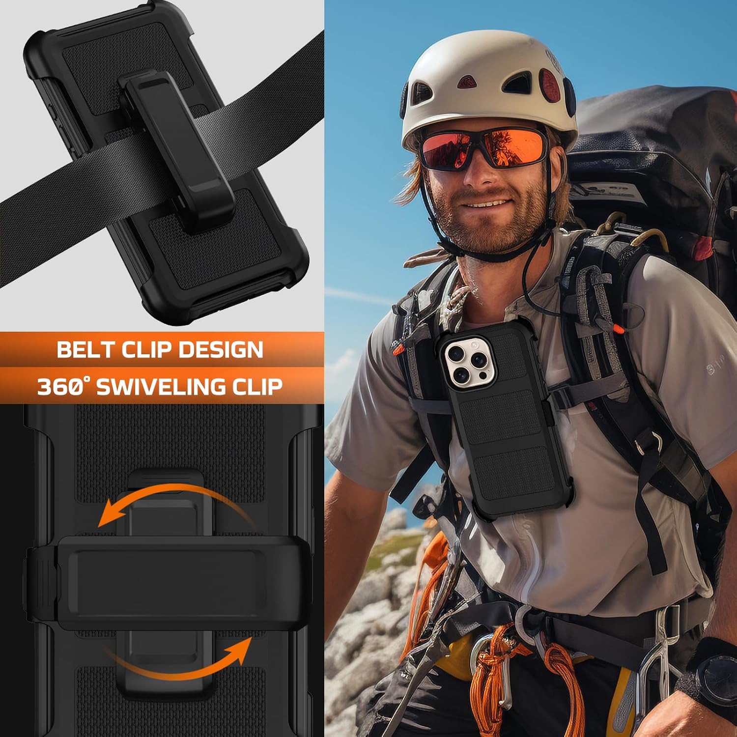 for iPhone 16 Pro Max Case with Belt Clip Holster,Anti-Drop Shockproof Bumper Phone Cases w/2x Screen Protectors & Kickstand,Rugged Heavy Duty Military Grade Protective Defender Cover (Black)