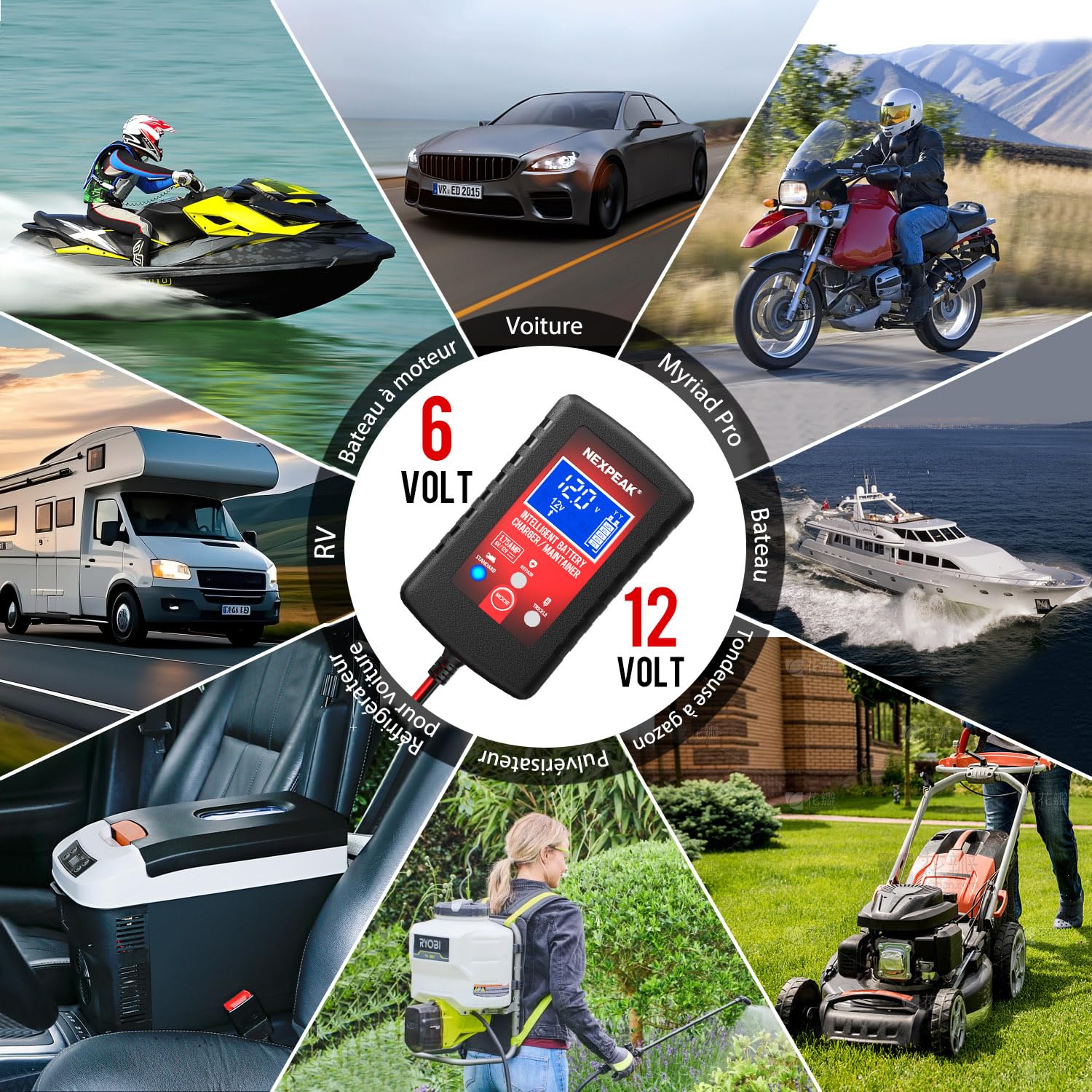NEXPEAK Autobatterie-Ladegerät 1,75 A, 6 V und 12 V, intelligentes Batterieladegerät, vollautomatisches Batterieladegerät, Batterieladegerät für Auto, Rasenmäher, Motorrad | Erhaltungsladung & Desulfator, Überlastschutz, thermischer Ausgleich, Bleibatteri