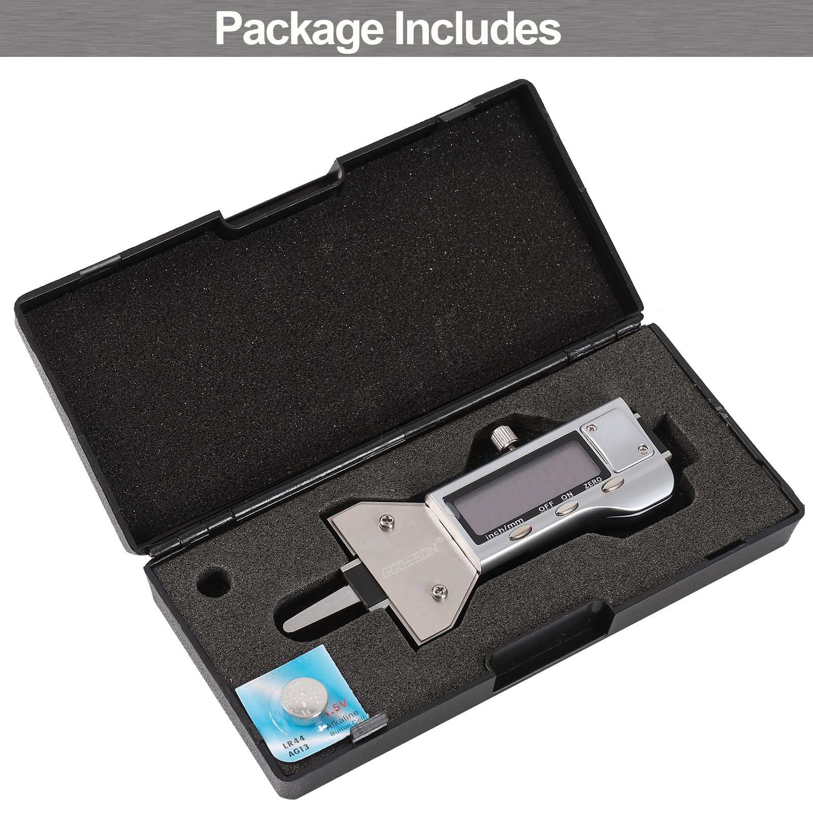 GODESON Metalowy cyfrowy miernik głębokości bieżnika opony UK 25,4 mm, wyświetlacz LCD miernik głębokości bieżnika opony cal/mm, precyzyjny profesjonalny pomiar do motocykla, samochodu, ciężarówek
