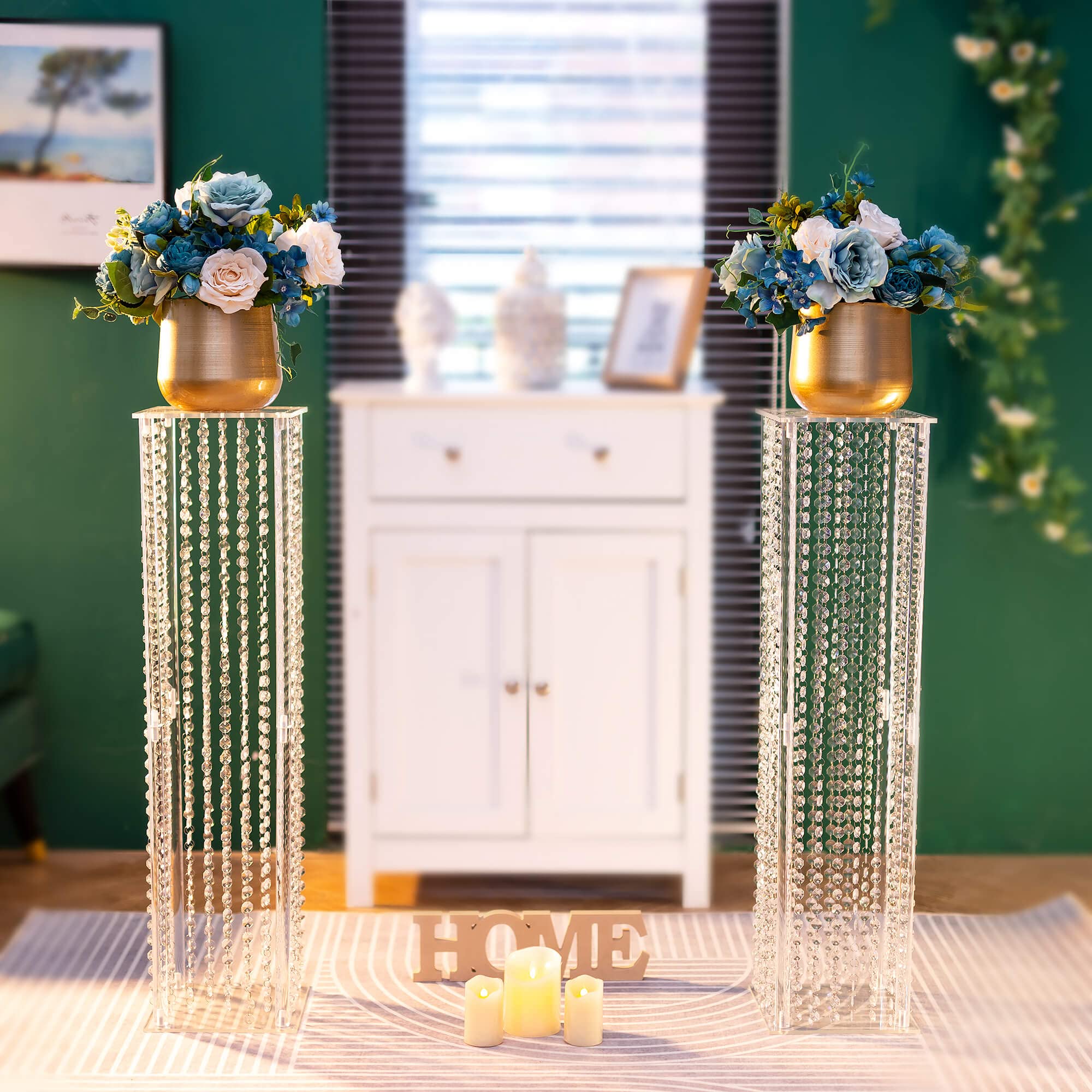 NUPTIO Centres de Table Vase, 80cm Haut, Collier de Perles de Cristal Fleur