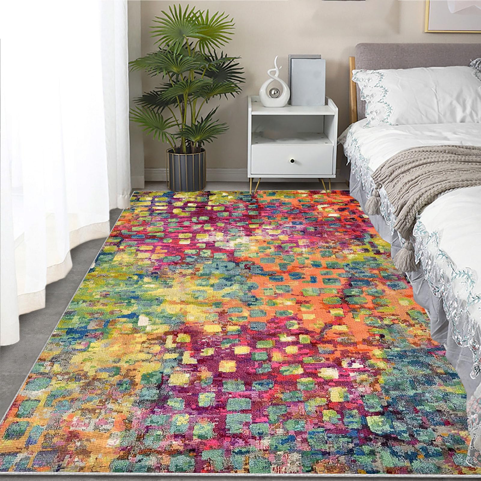 Dywan do salonu, nadaje się do prania, z krótkim włosiem, w stylu vintage, szary, 170 x 190 cm, duży, antypoślizgowy, do sypialni, biura, jadalni