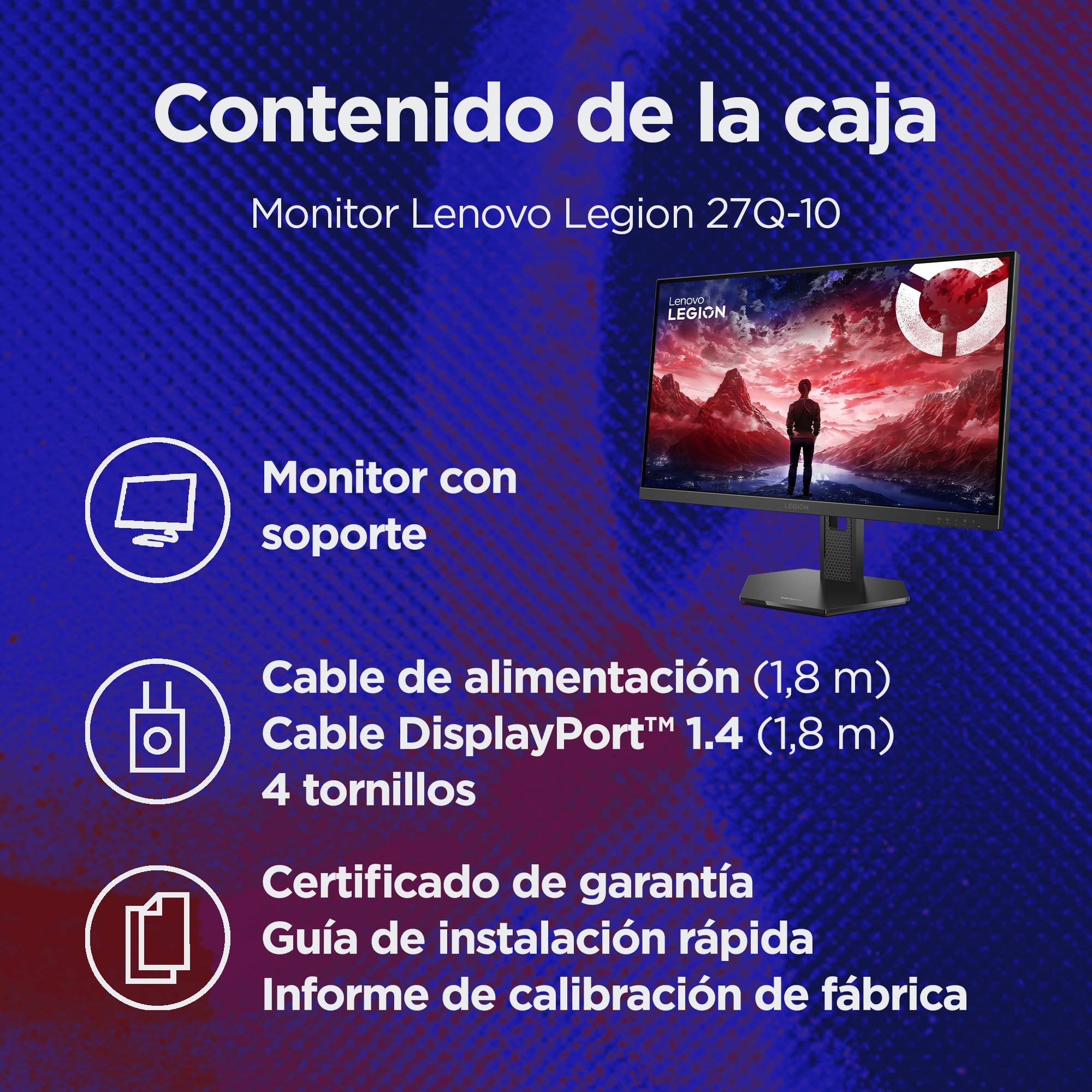 Lenovo Legion 27Q-10 27" Monitor Gaming QHD IPS 240 Hz 0.5 ms HDMI 2.1 DP 1.4 G-Sync FreeSync Premium Negro