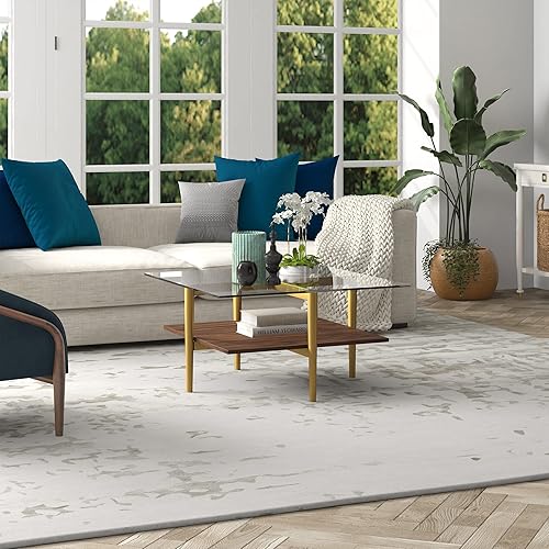 Miniatura 67 de Otto - Mesa de centro redonda de 36 pulgadas de ancho con estante MDF en latón/laca blanca Latón/blanco.,Oro/Nog,Bronce ennegrecido/mármol