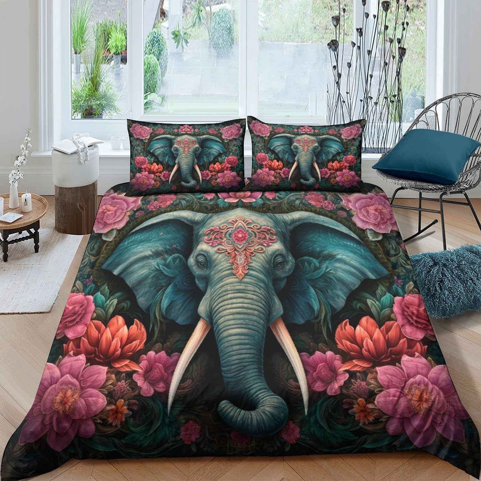 Housse de couette éléphant 3D 200x200cm avec taies d'oreiller pour lit double