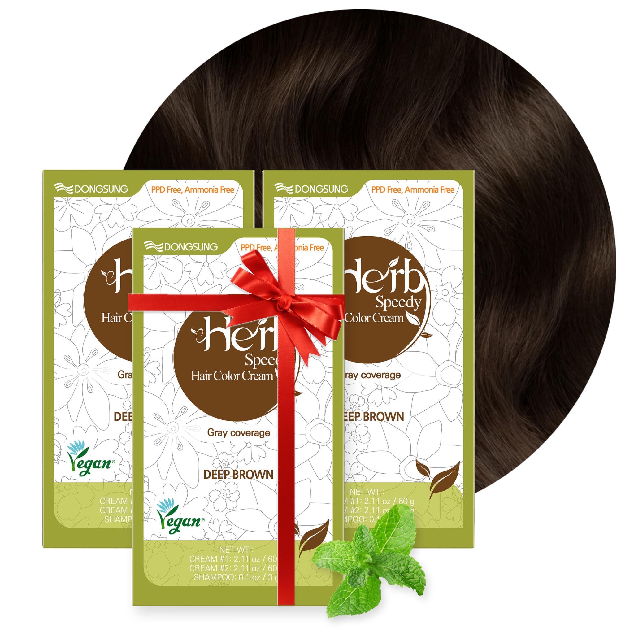 Dongsung Herb Speedy Color Cream(Deep Brown, 3Pack) Korean Herbal Vegan Hair Dye PPD-Free Ammonia-Free Hypoallergenic 100% Gray Coverage, Odorless, Dermatologically Tested, Quick 20-Minute Application