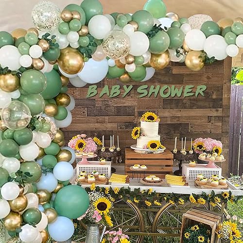 Miniatura 2 de Kit de arco de guirnalda de globos verde salvia, arco de globos verde salvia, dorado y blanco, decoración de fiesta de cumpleaños para baby shower,