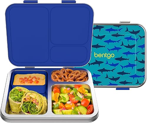 Bentgo Lonchera de acero inoxidable para niños, resistente a las fugas, 3 compartimentos con recipiente de silicona adicional, duradera, ecológica,