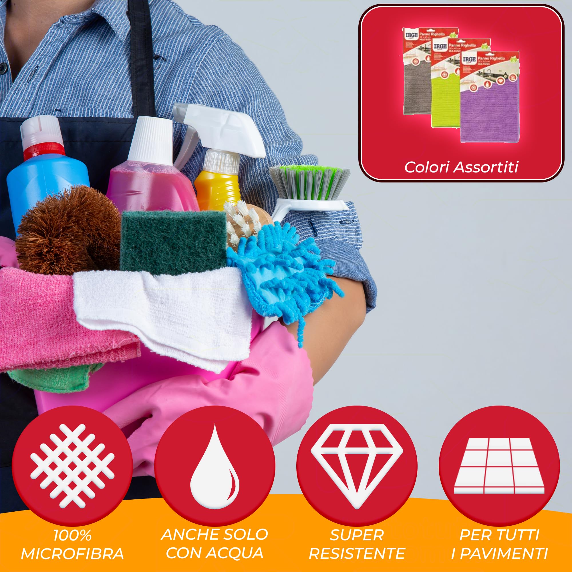 Sicignano – Tissu doux multi-usages en microfibre, extra volume, ultra absorbant, zéro halos – pour surfaces délicates et sols, lavable et réutilisable, couleurs assorties (2, 40 x 40 cm)