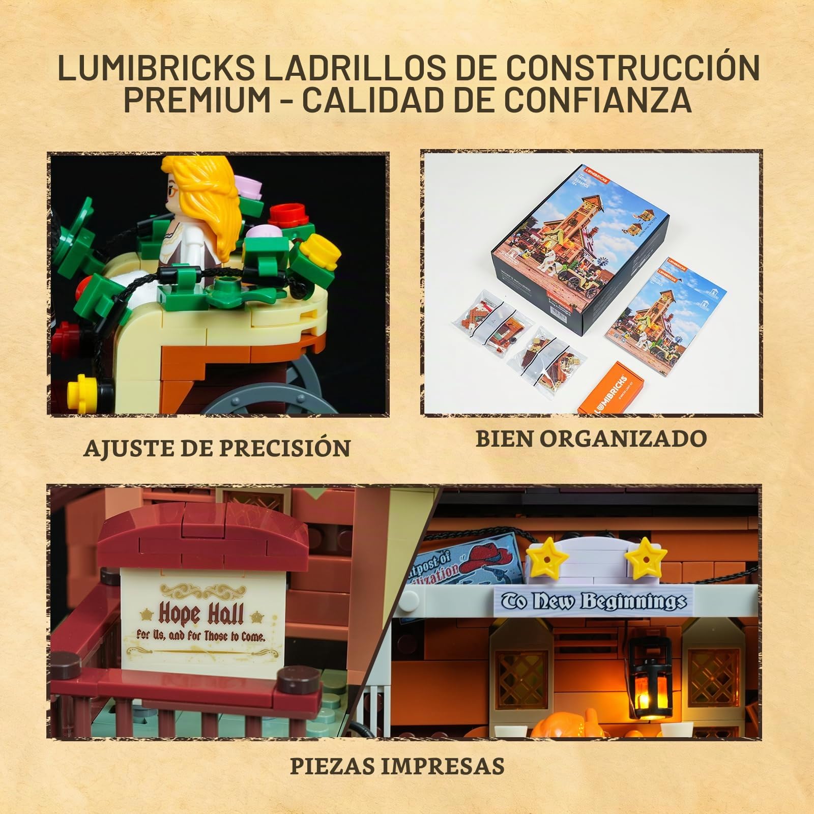 Lumibricks Old West Meeting Hall - Juego de bloques de sujeción iluminados, 2556 piezas, kit creativo de construcción y aprendizaje con estructura de liberación rápida y función de atenuación táctil