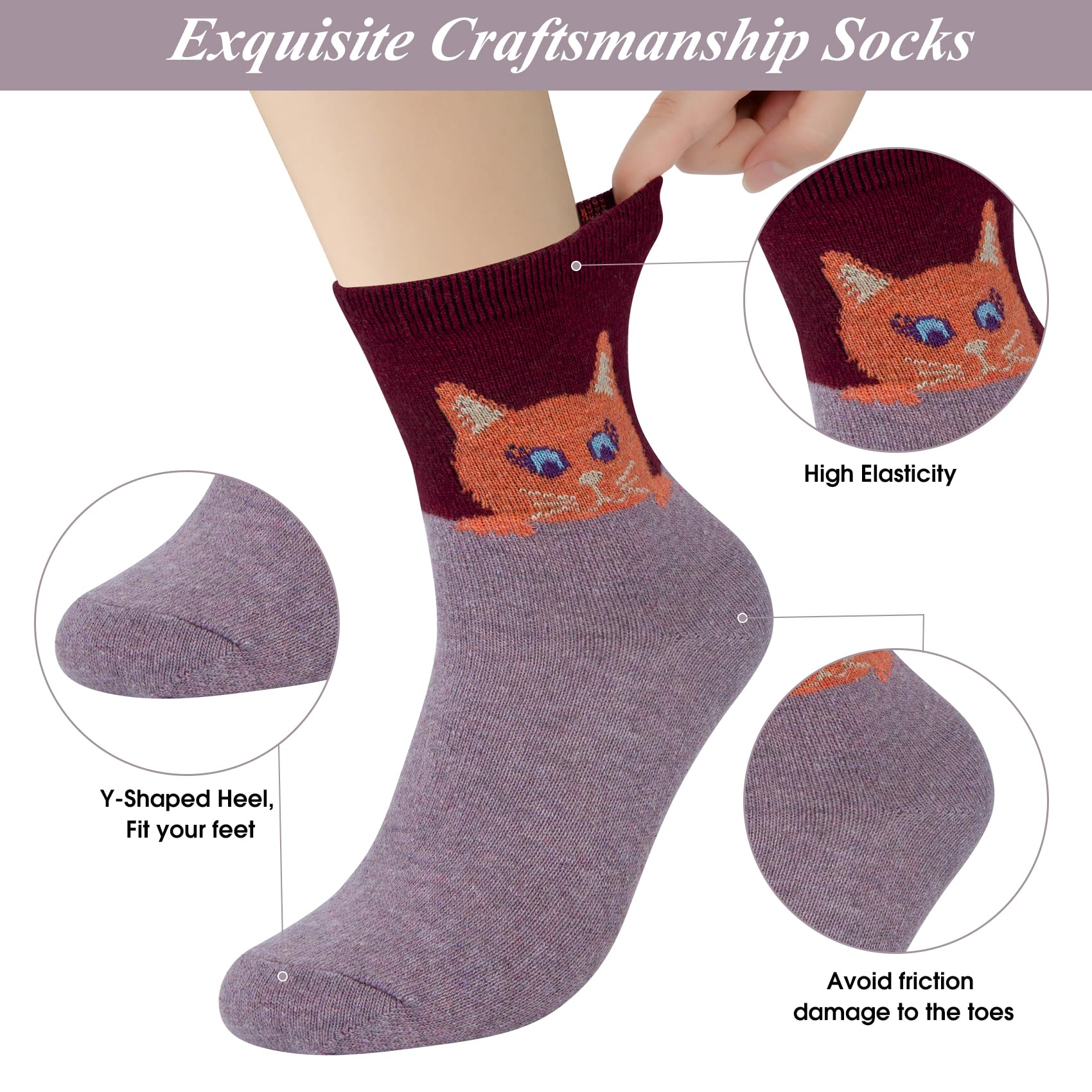 YSense Snug 5 Paia di Calze Calde Invernali da Donna - Calze di Lana Comode per Escursionismo, Multicolore