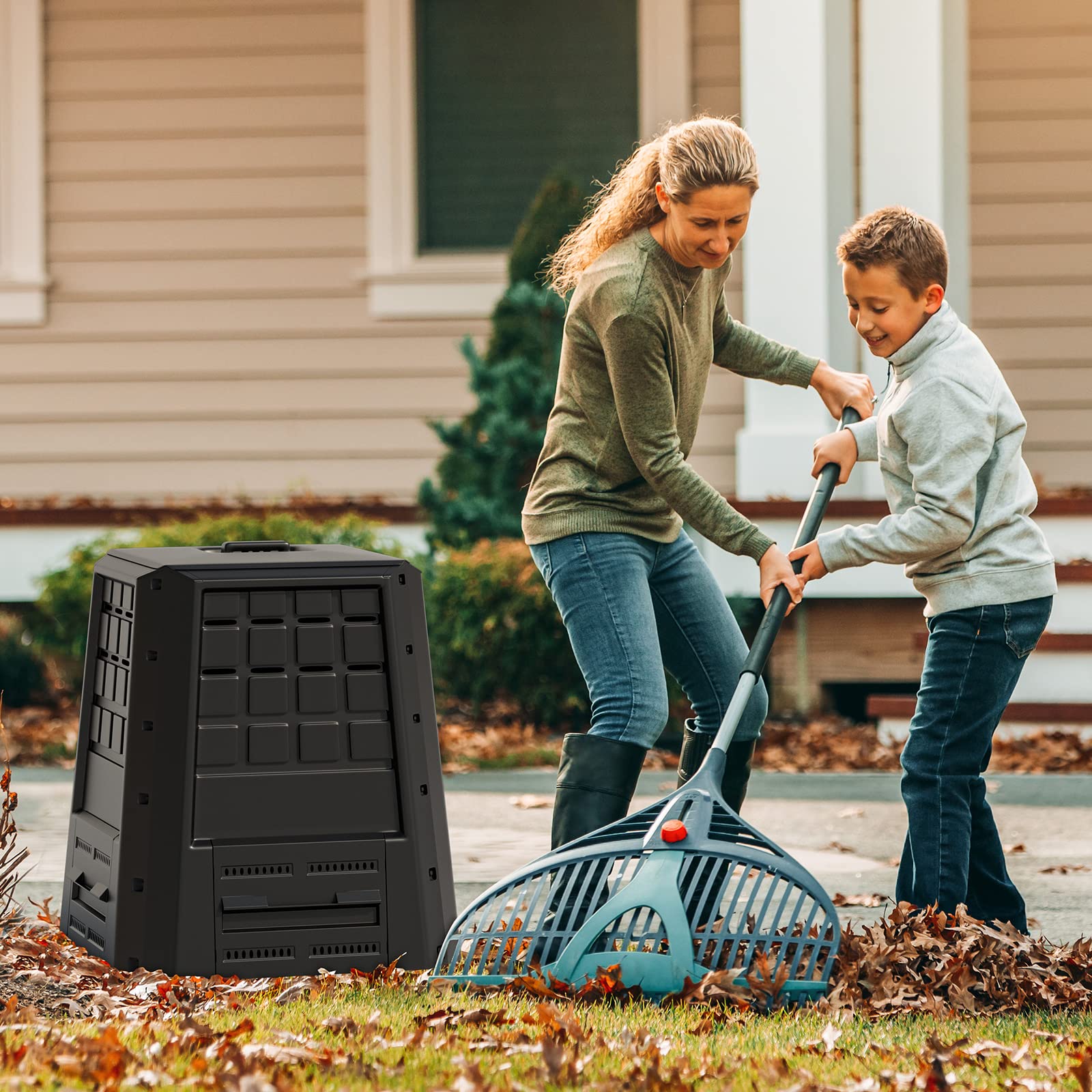RELAX4LIFE Compostiera da Giardino da 380L, Contenitore per Compostaggio con Accesso Frontale, Ideale per Rifiuti da Giardino e Cucina