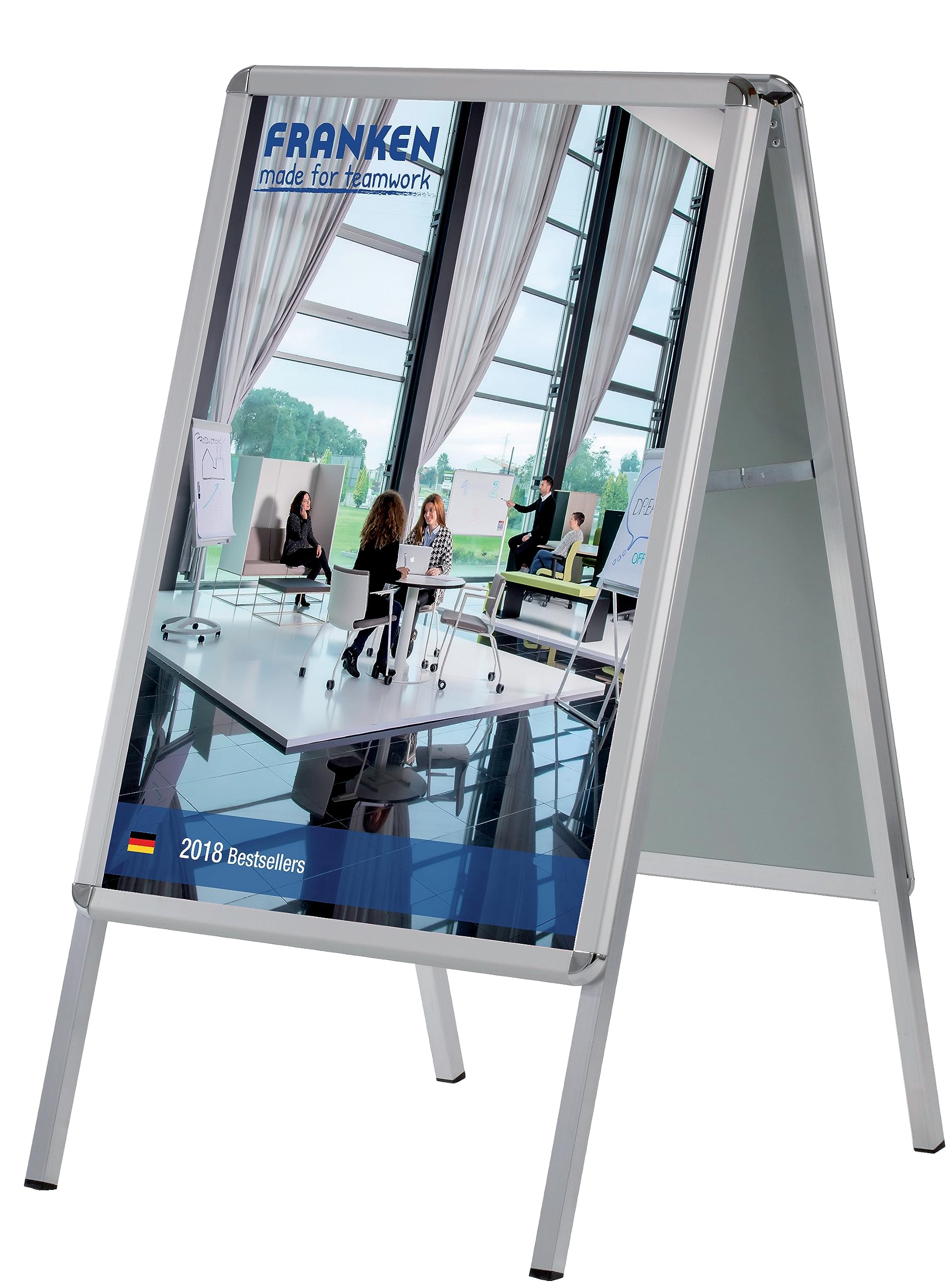 FRANKEN Plakatständer Kundenstopper A1 mit Klapprahmentechnik, freistehend, doppelseitig, Aluminiumrahmen, Standard, BSA1
