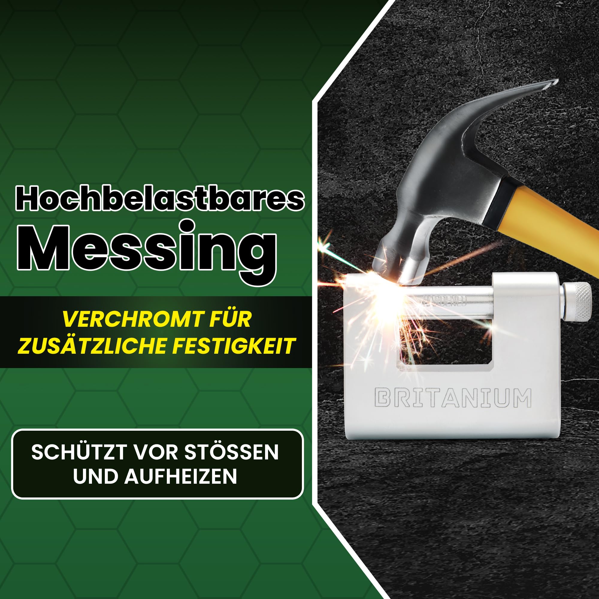 BRB80 Hochleistungs-Containerschloss mit 5 Schlüsseln – 13 mm schnittfester Bügel, wetterfester verchromter Körper | Hochsicherheitsschloss für Container, Garagen,