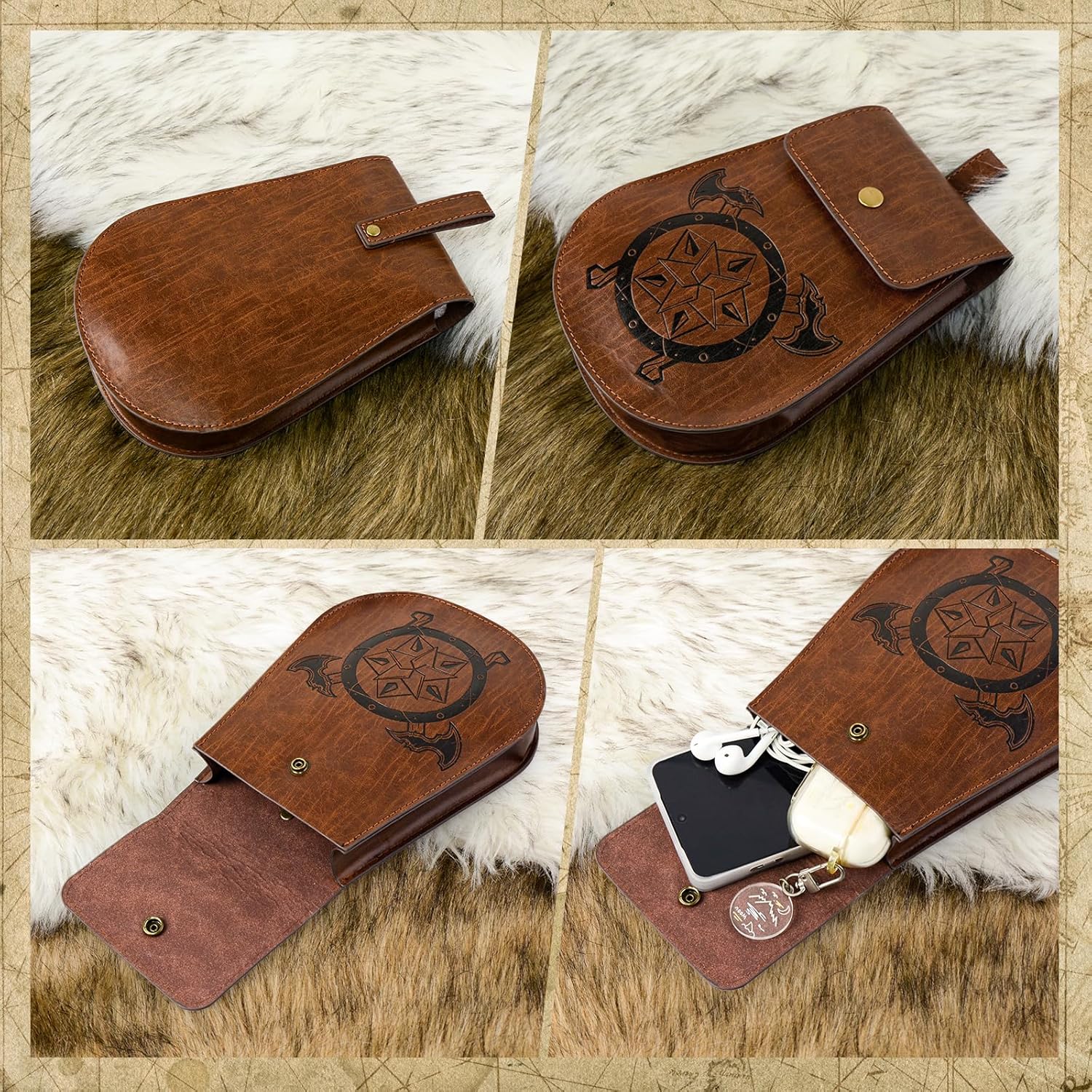 Viking Embossed Belt Pouch Medieval Bag Coin Purse Renaissance Costume Accessories SkirtHikes Drawstring Waist Bag Portable Leather for LARP Ren Faire - Image 5