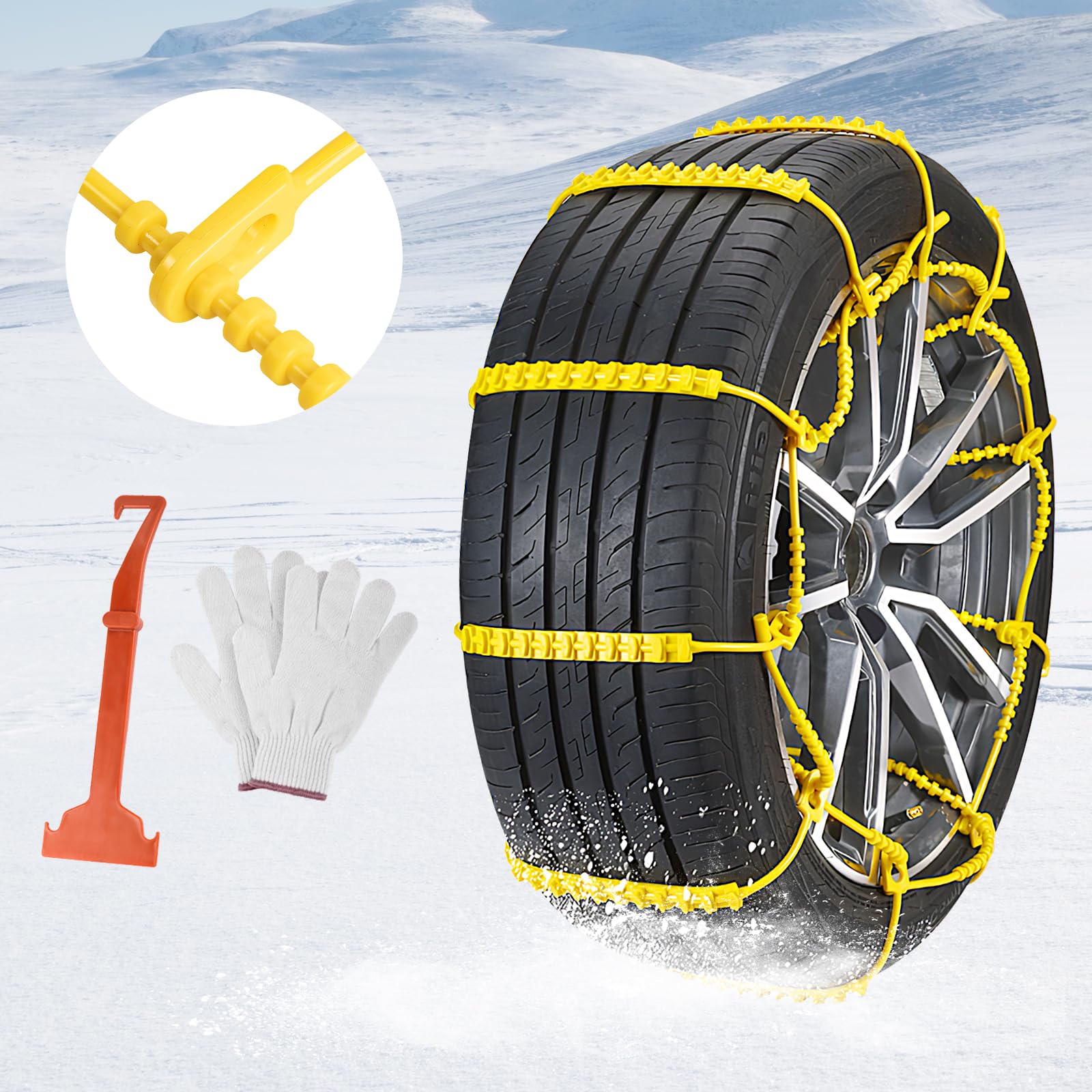 10PCs Cadenas de Nieve para Coche Ninonly Cadenas Coche Nieve Universales Montaje Rápido, Cadenas para Coche Para Automóvil/SUV/Camión Para Neumáticos De Coche De 165-275mm