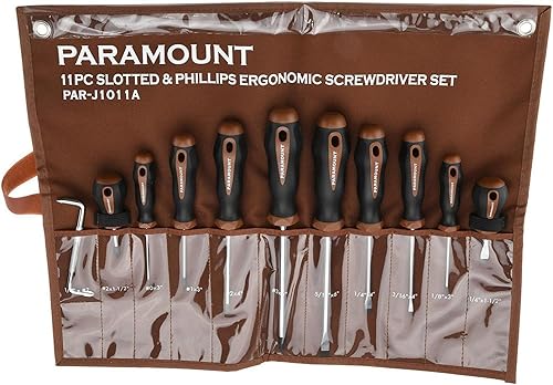 Paramount Juego de destornilladores ergonómicos de 11 piezas gabinete, compensación, Phillips y ranurado