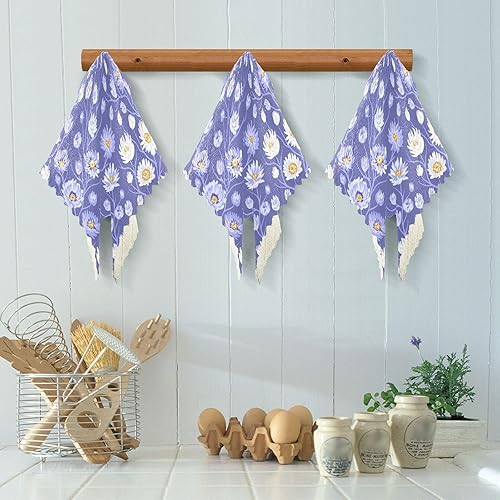 Miniatura 5 de Toallas de algodón escandinavo con estampado de flores moradas para secar platos, secado rápido, paquete de 6 paños de cocina para fregadero de