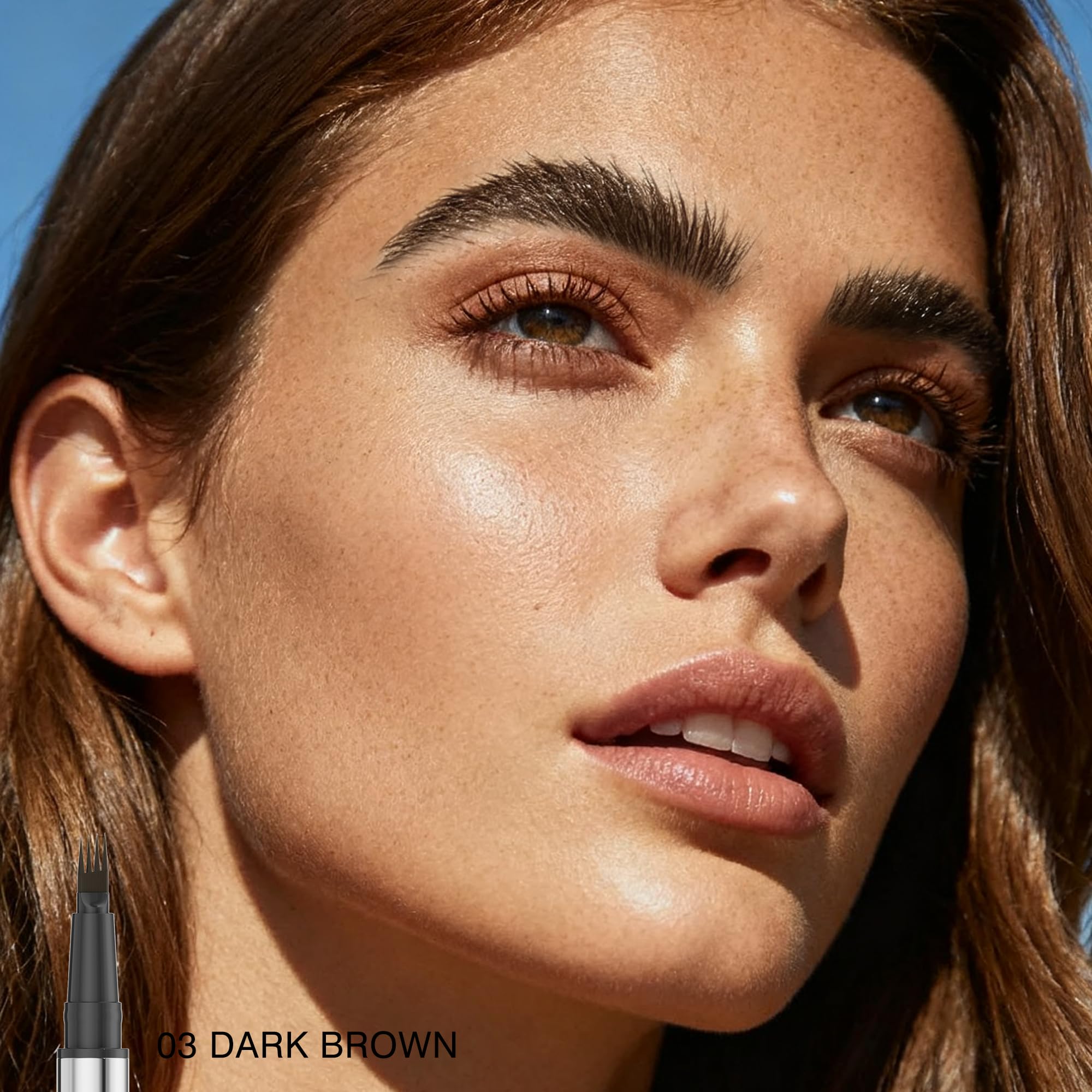 Penna Sopracciglia Effetto Pelo - Matita Sopracciglia Waterproof & No Transfer, Lunga Durata fino a 12H, Effetto Microblading Naturale, Cruelty-Free, Punta Sottile e Precisa (03 Dark Brown)