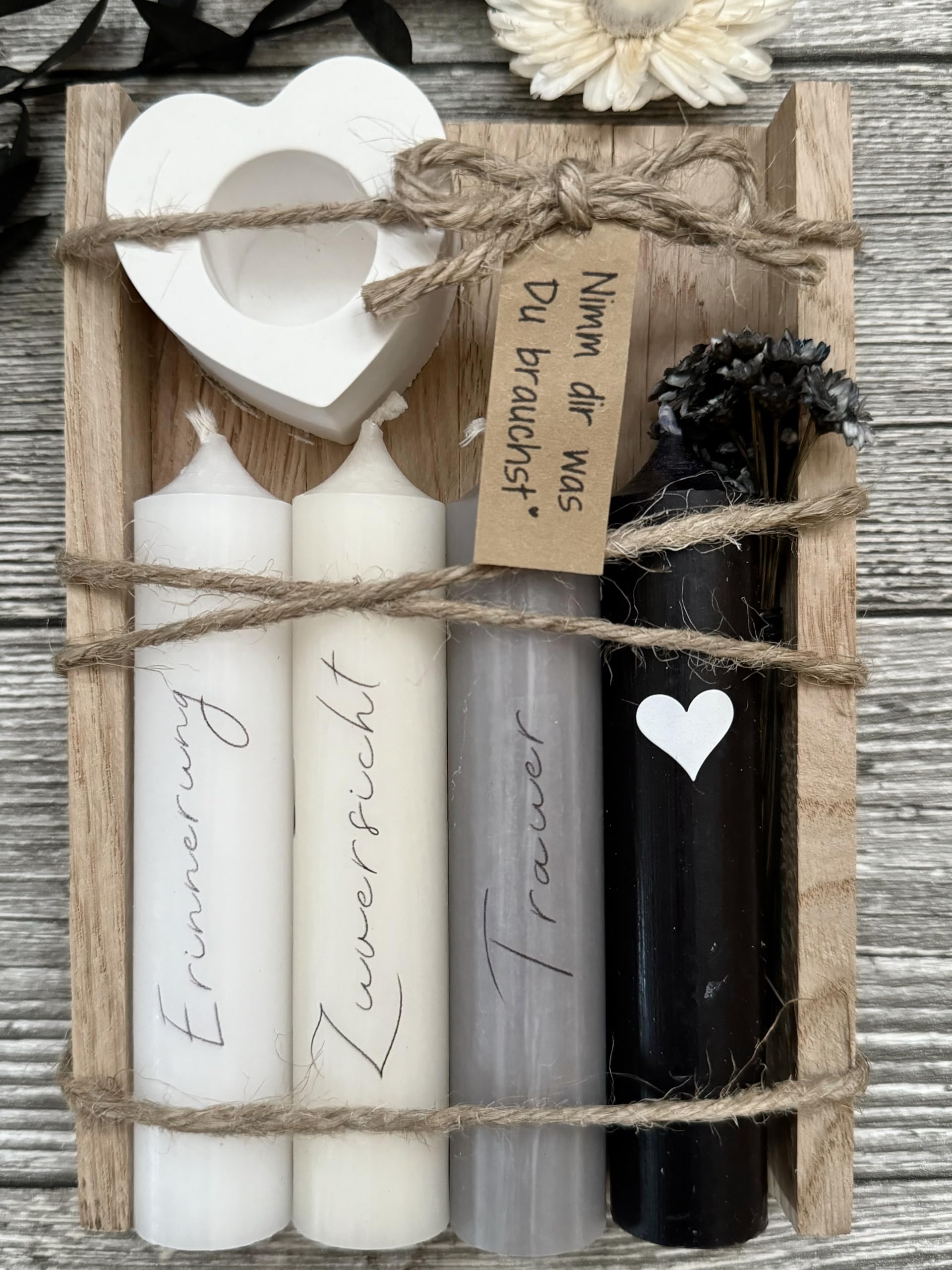 Trauergeschenk - Nimm dir was du brauchst Kerzen -Trost Geschenk - Trauerkerze - Beerdigung - Andenken an Verstorbene - Erinnerungslicht - Trockenblumen - Trauergeschenke von Herzen