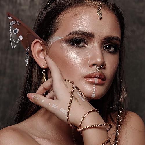 Miniatura 3 de Orejas de cosplay de elfo marrón renacentista con piercings, orejas de elfo marrón suave y aretes colgantes plateados, aretes vintage para mujer,