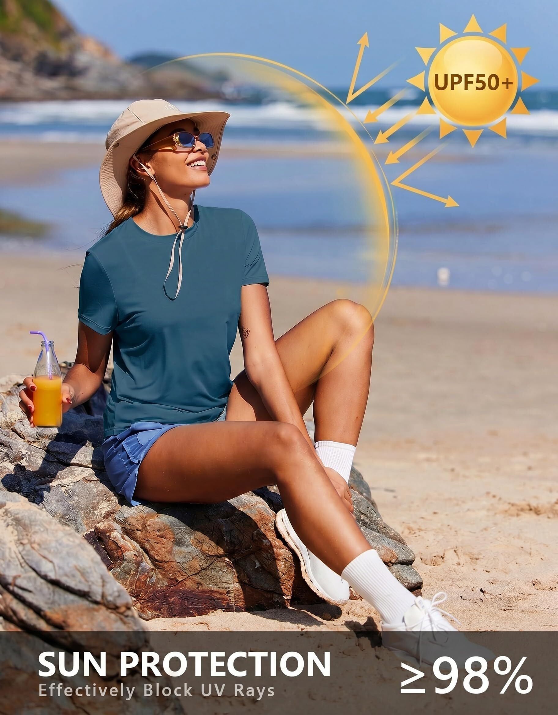 PINSPARK Camiseta de entrenamiento suave para mujer, manga corta, protección UV, secado rápido, para deportes, natación, ejercicio, senderismo, viajes