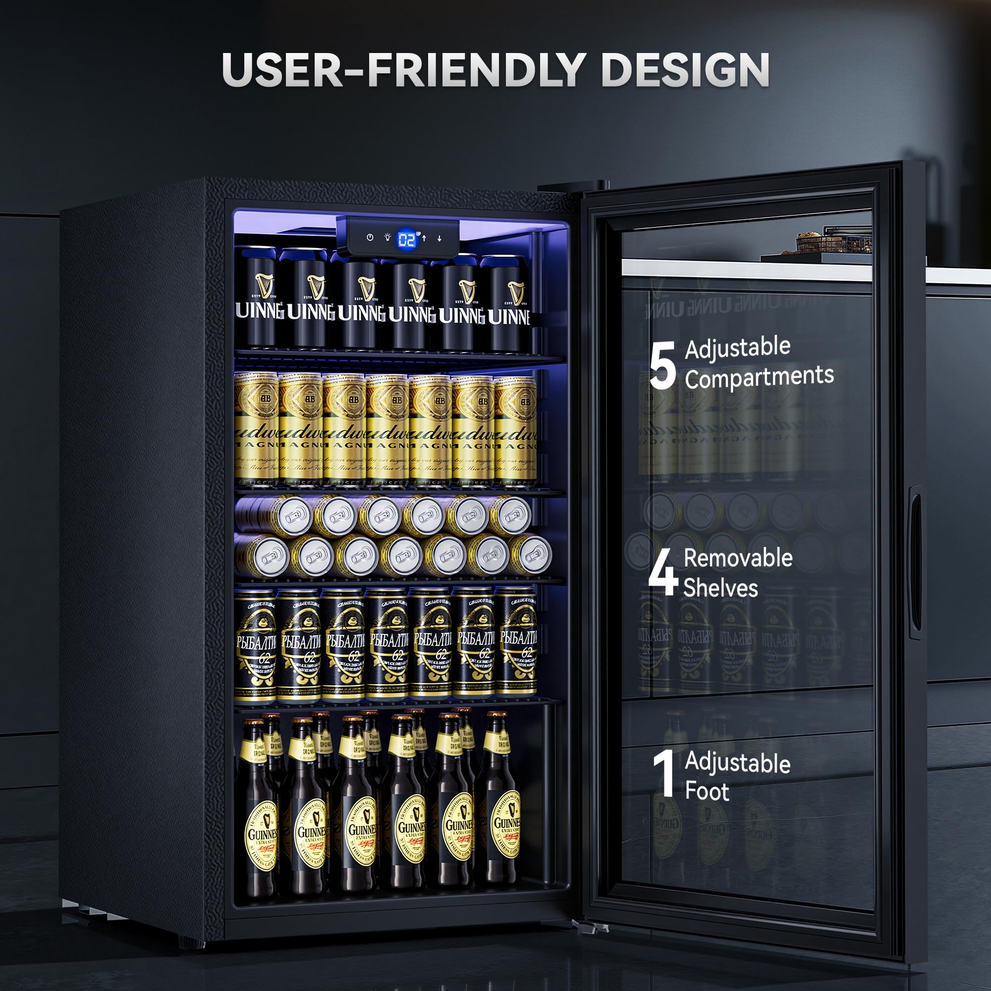 TRIUMPHKEY Réfrigérateur à Boissons 86 L Sans Givre, Porte Vitrée, 4 Étagères, 130 Canettes, Mini Frigo pour Bar Bureau Maison