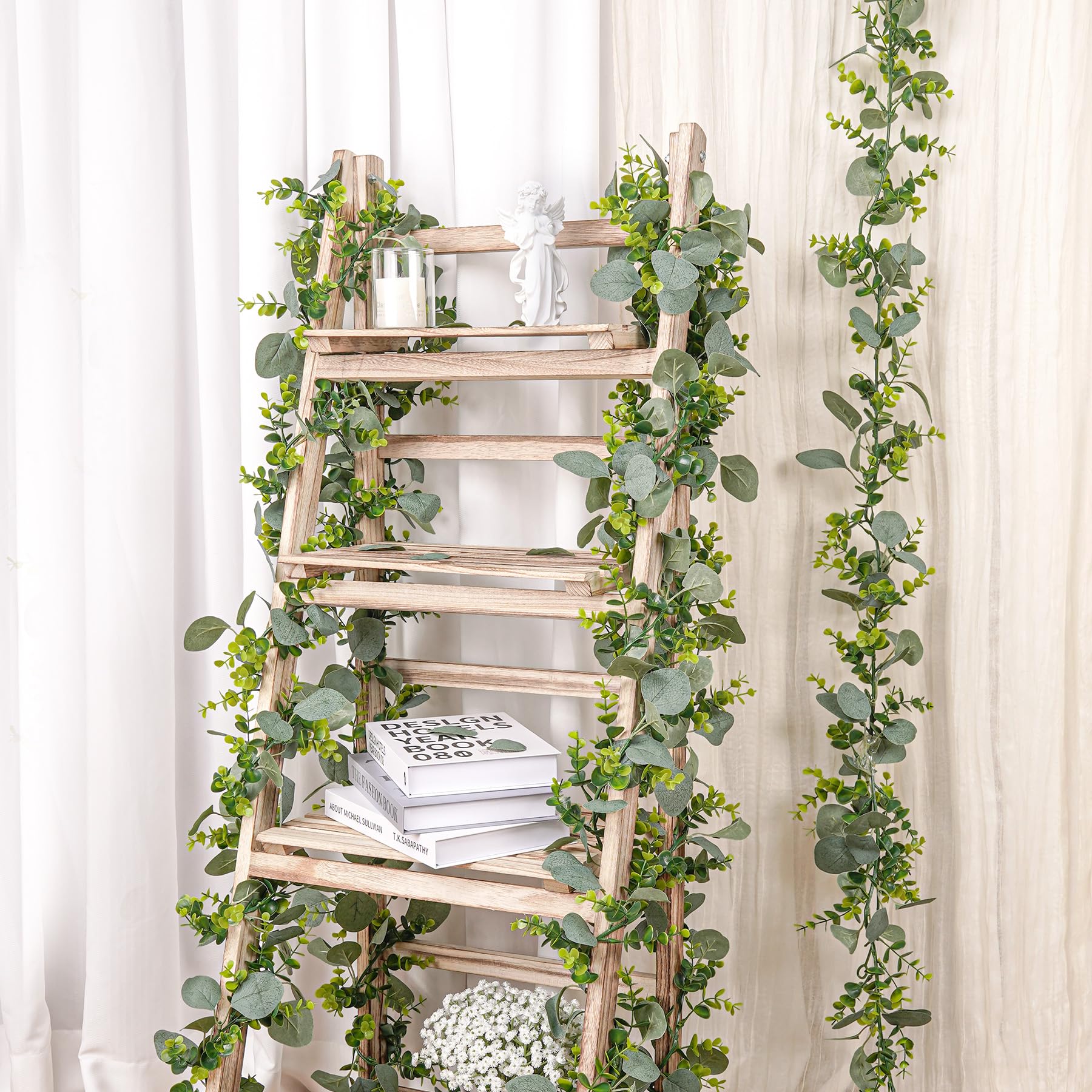 YOUNGLEAVES Künstliche Eukalyptus-Girlande, 8 Stück, künstliche grüne Girlande, Ranken, hängende Eukalyptusblätter für Hochzeit, Hintergrund, Bogen, Wanddekoration, Tafelaufsatz für den Außenbereich