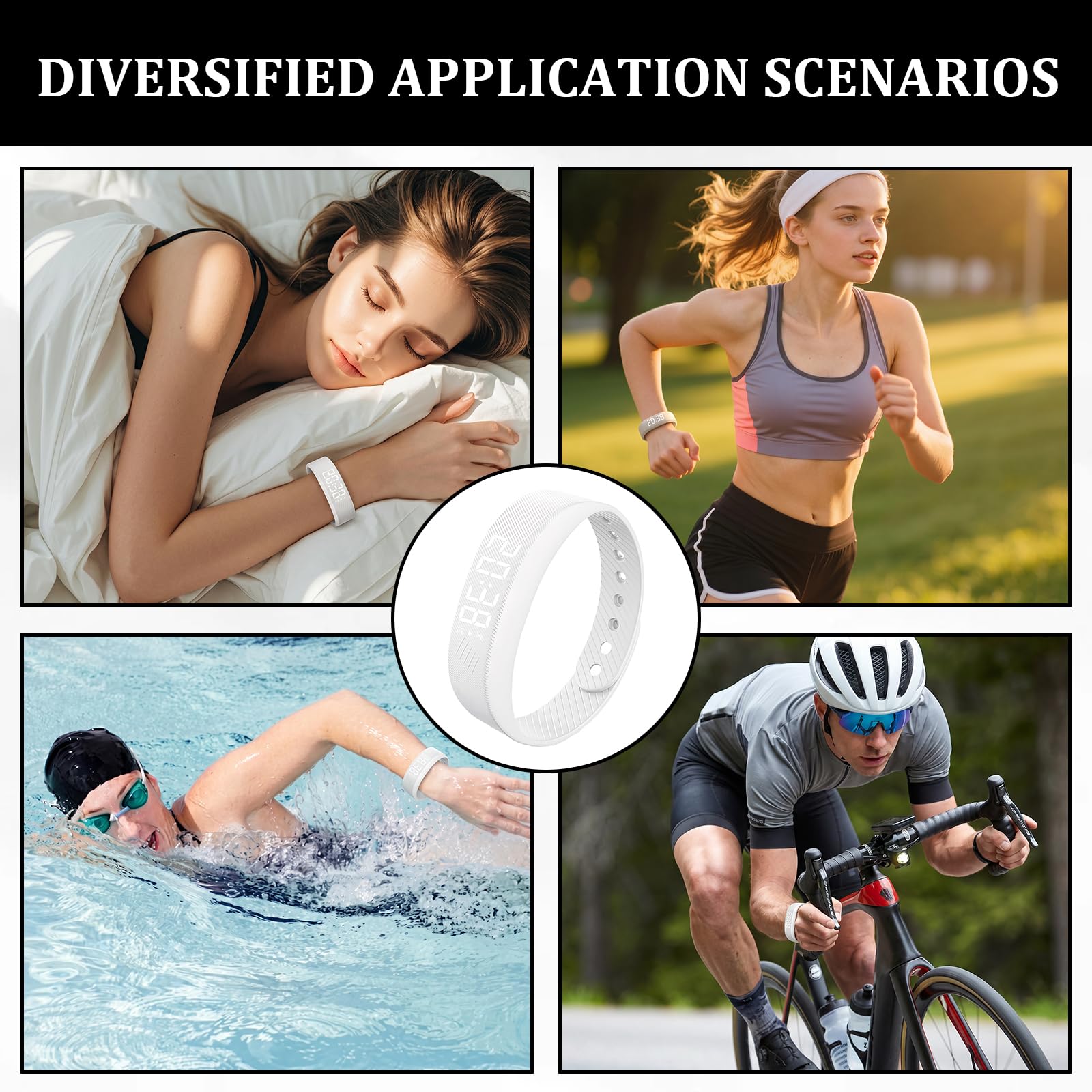 Pulsera Despertador Vibración Despertador Vibracion Muñeca Ajustable Tres juegos de despertador-es vibratorios Integra Temporizador Cronómetro Indicador De Fecha Y Contador De Pasos Blanco